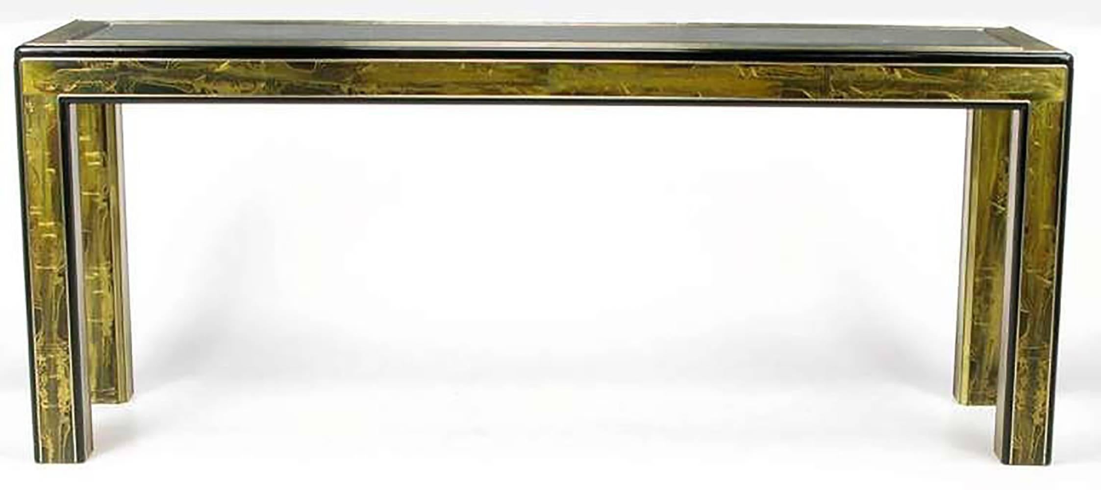 American Bernhard Rohne Acid Etched Brass Console Table by Mastercraft
