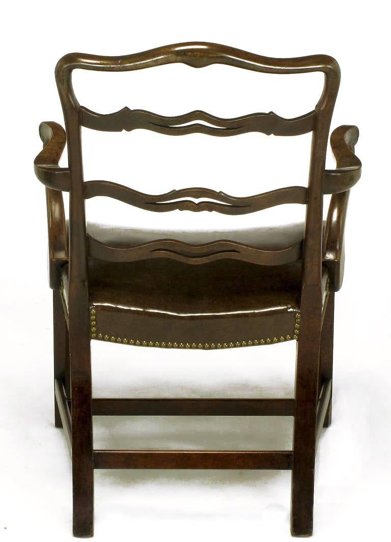 Walnut Pair of Early 1900s George III Style Ribbon Back Armchairs