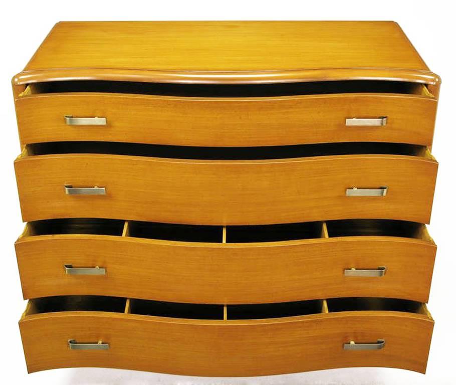 Mid-20th Century Art Deco Four-Drawer Bleached Mahogany Serpentine Front Commode For Sale