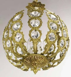 Regency Brass and Crystal Open Globe Pendant Light