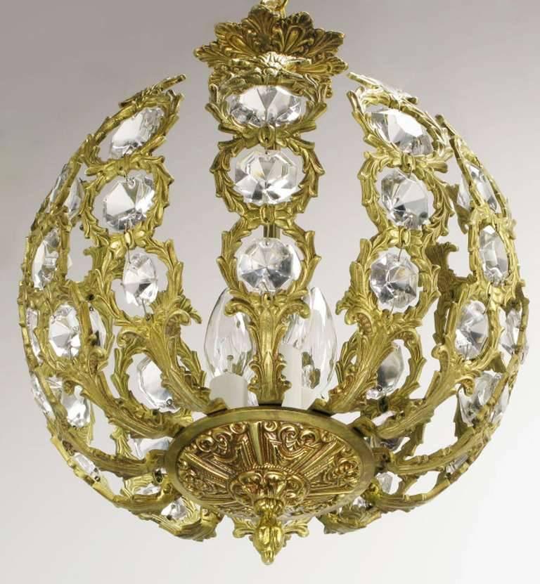 Regency Brass and Crystal Open Globe Pendant Light For Sale at 1stDibs