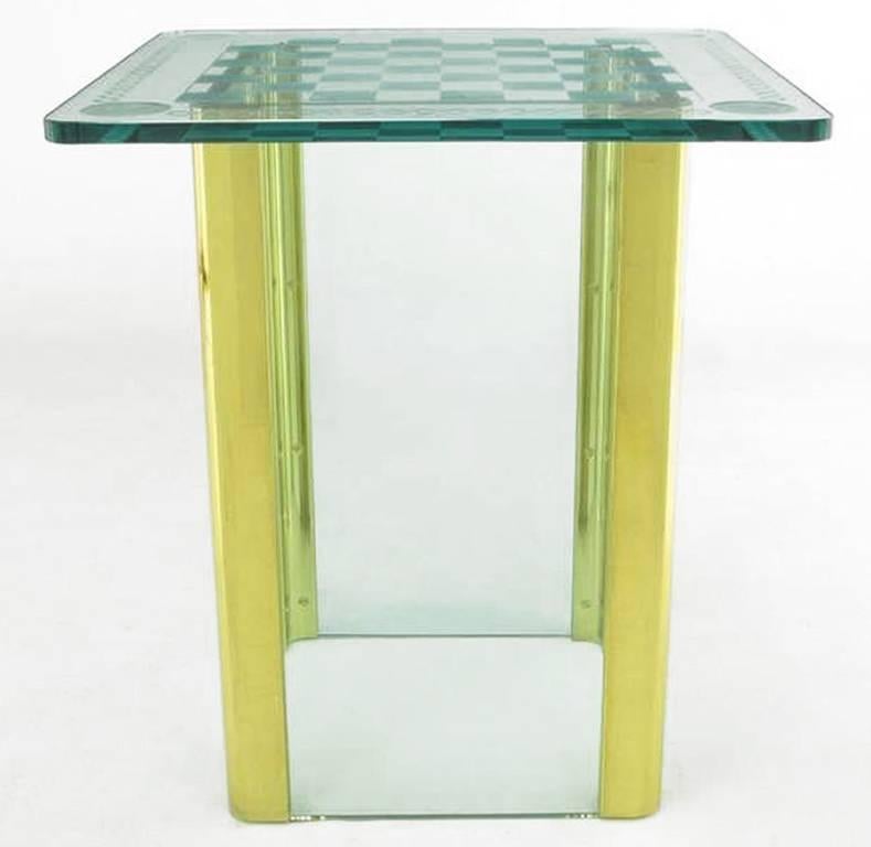 American Elegant Etched Glass Game Table in the Style of Pace Collection For Sale