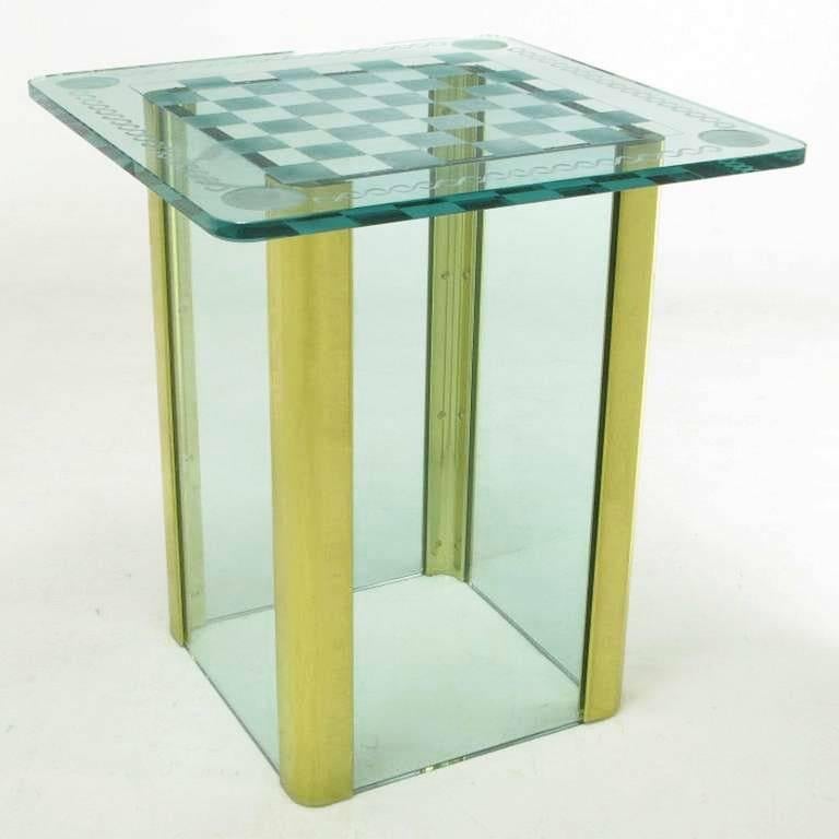Elegant Etched Glass Game Table in the Style of Pace Collection In Excellent Condition For Sale In Chicago, IL
