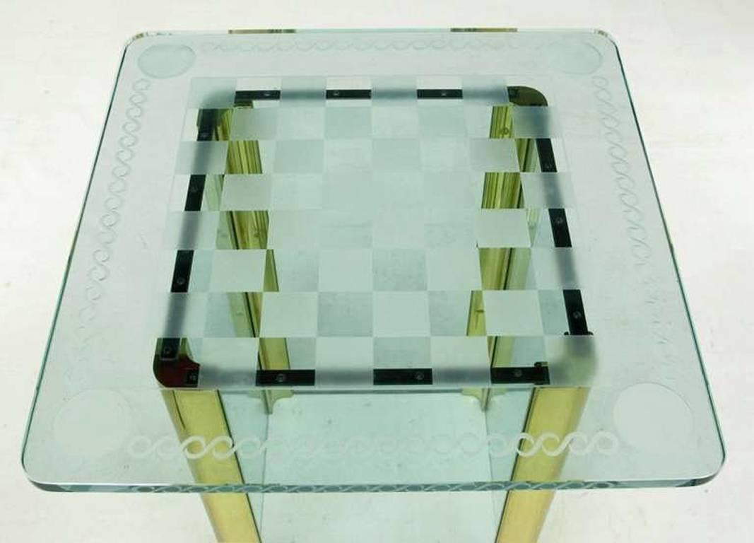 Elegant Etched Glass Game Table in the Style of Pace Collection For Sale 1