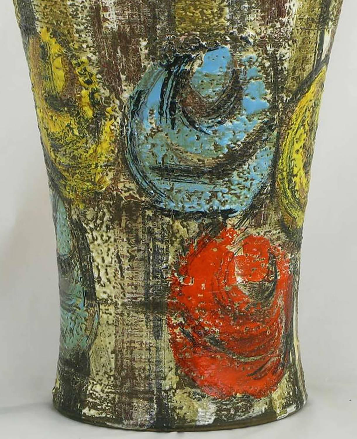 Brass Raymor Italian Hand Glazed Colorful Abstract Ceramic Table Lamp