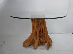 Tree Trunk Table Base with Glass Top
