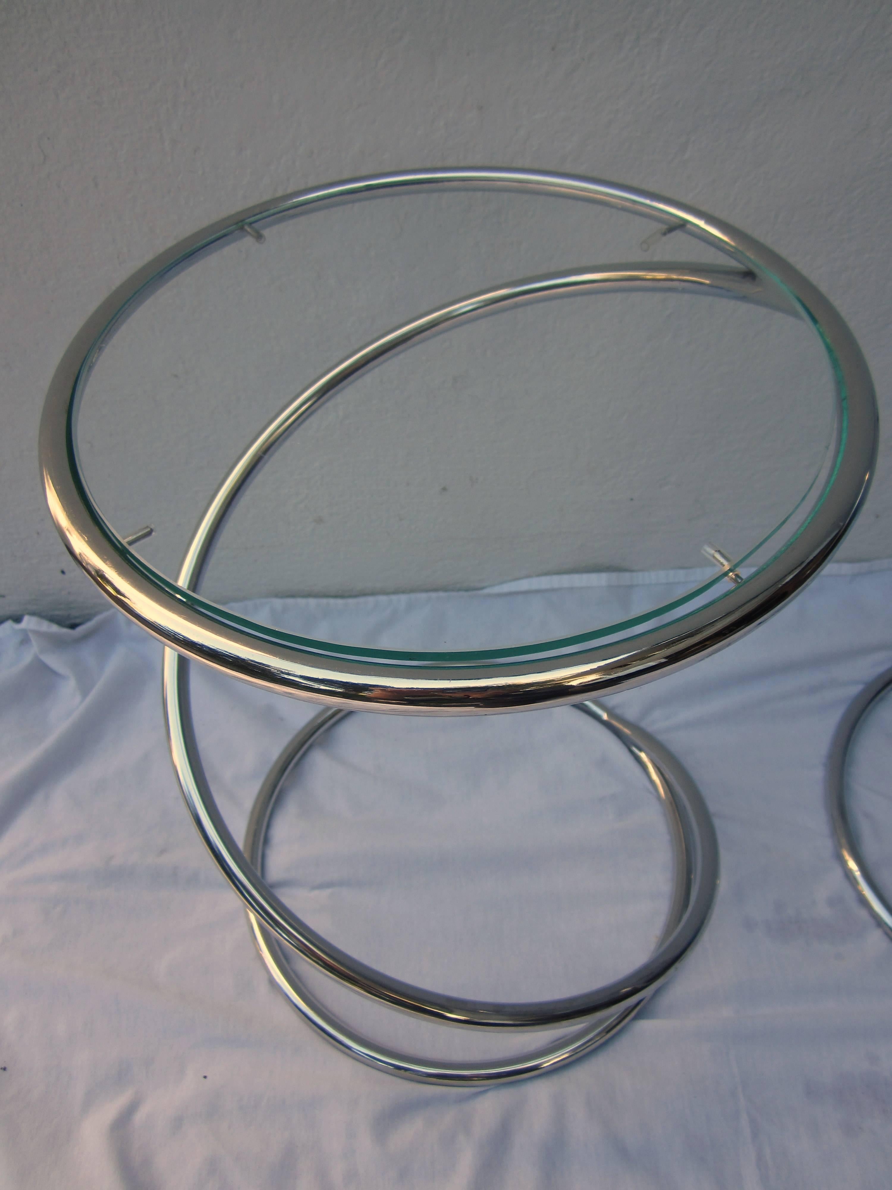 Late 20th Century Pair of Polished Chrome and Glass Pace Tables by Leon Rosen