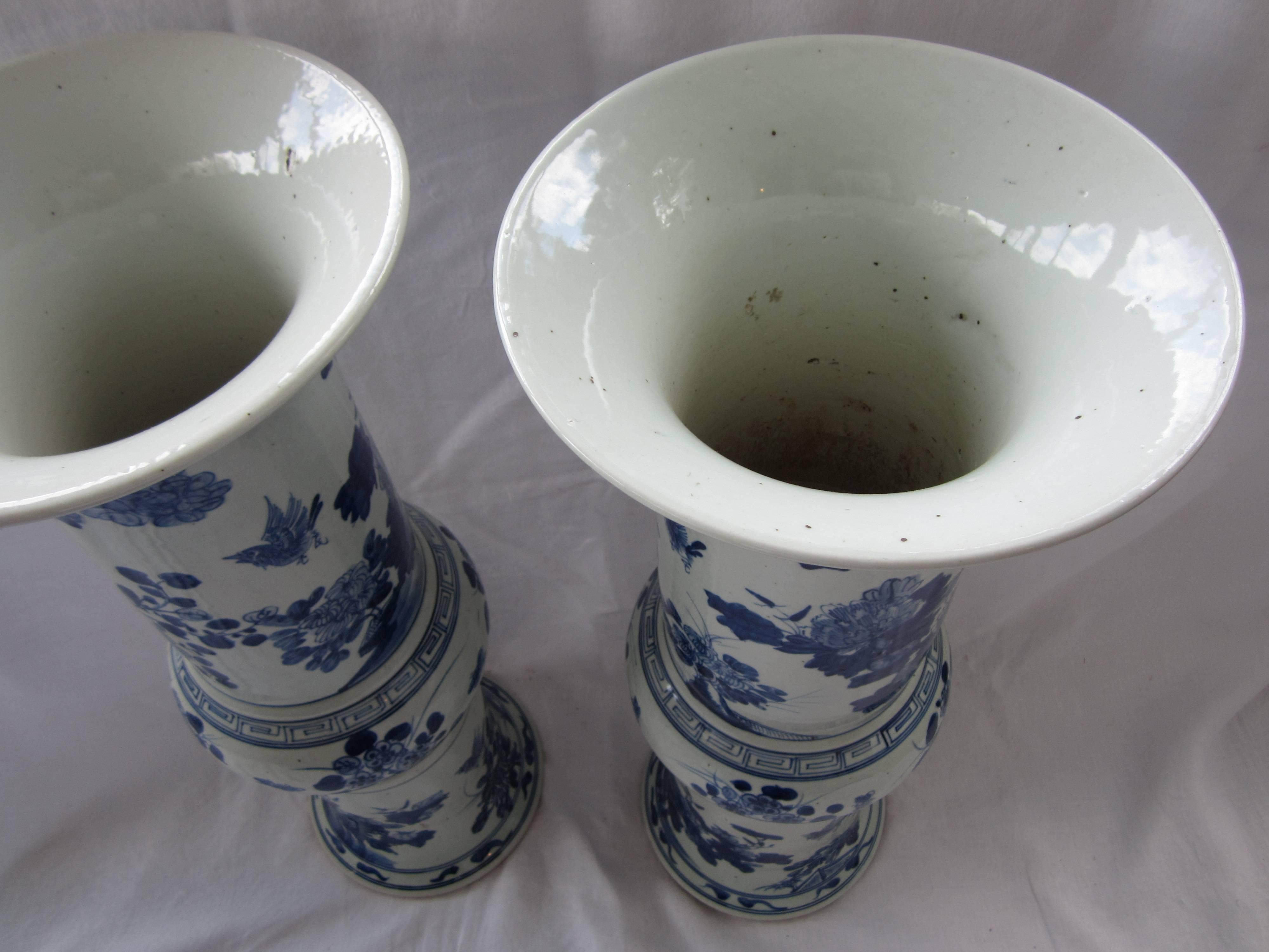 Pair of Large Blue and White Chinese Trumpet Vases In Excellent Condition In East Hampton, NY