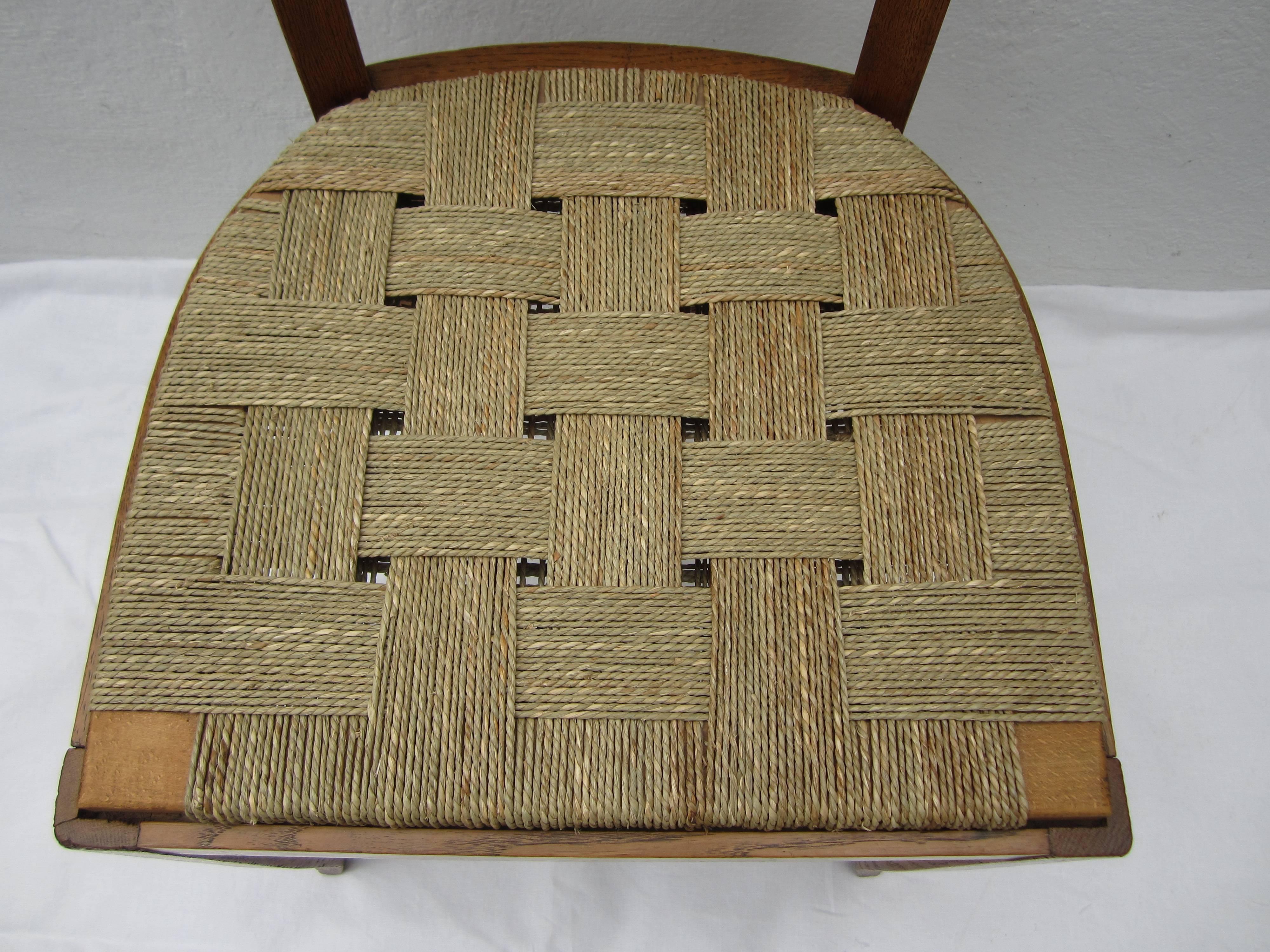 Set of Six French Oak Chairs with Seagrass Seats For Sale 2