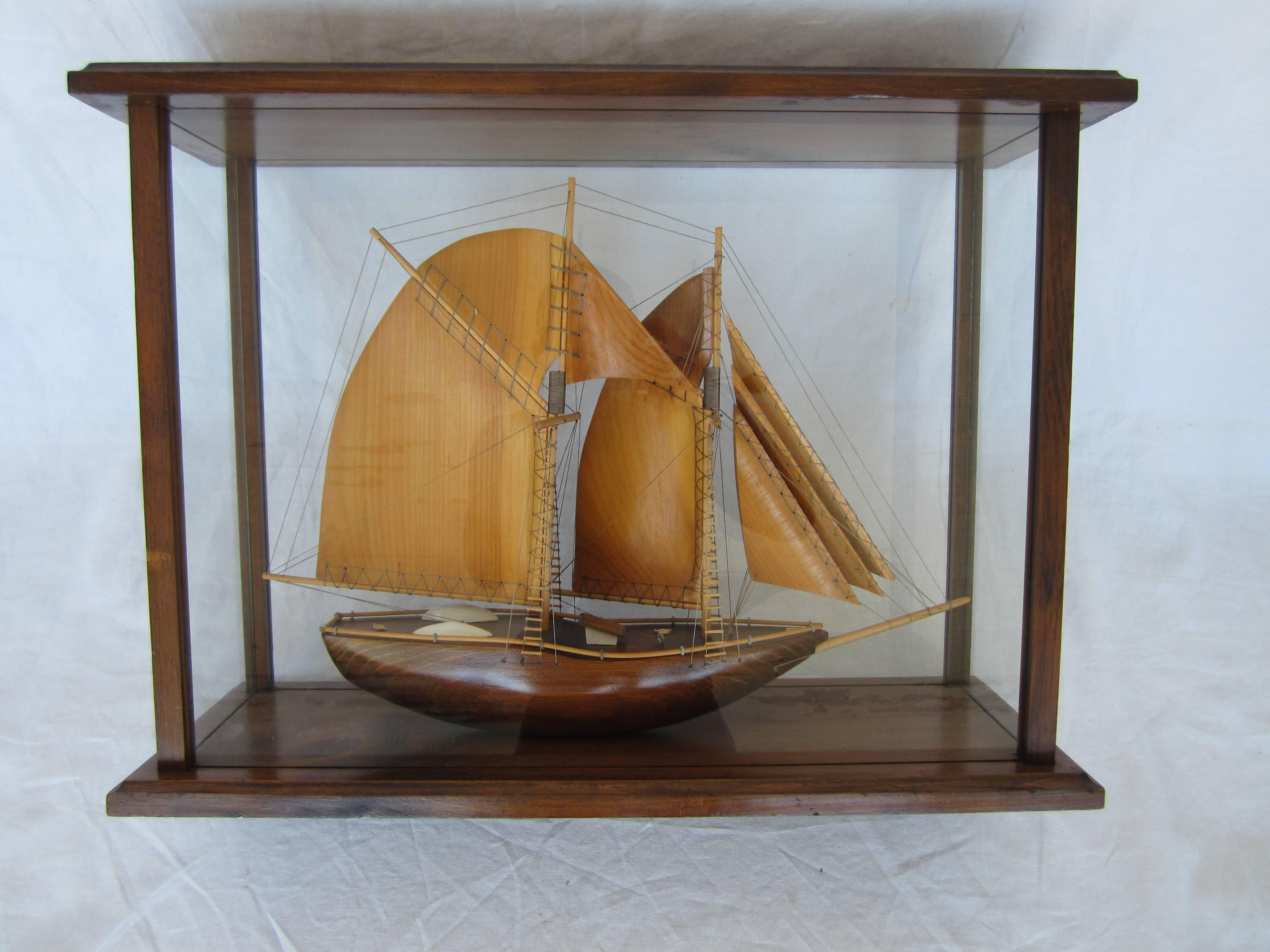 20th Century Chinese Ship in a Glass Showcase