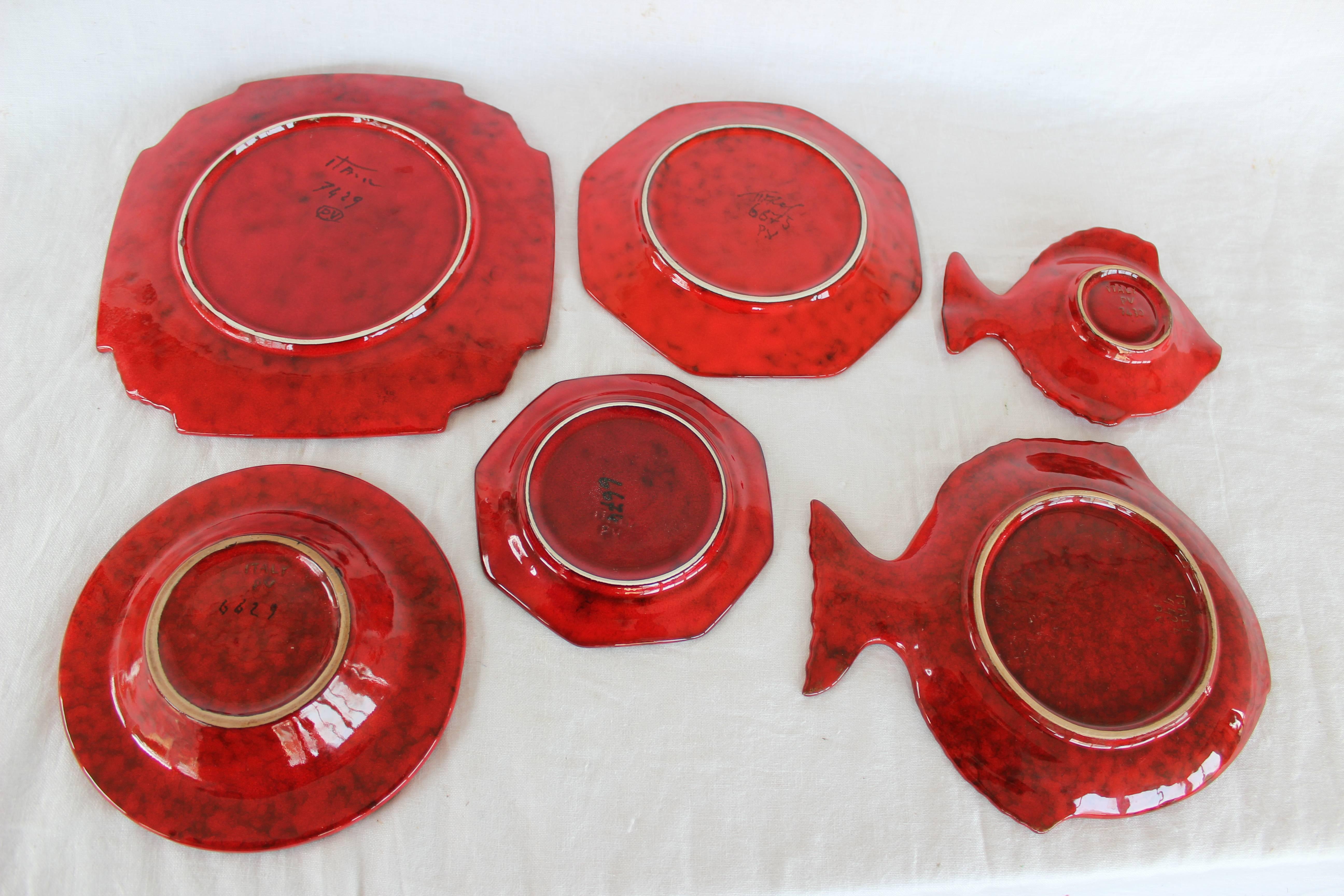 Italian Red Glazed Ceramic Dinner Set In Excellent Condition In East Hampton, NY