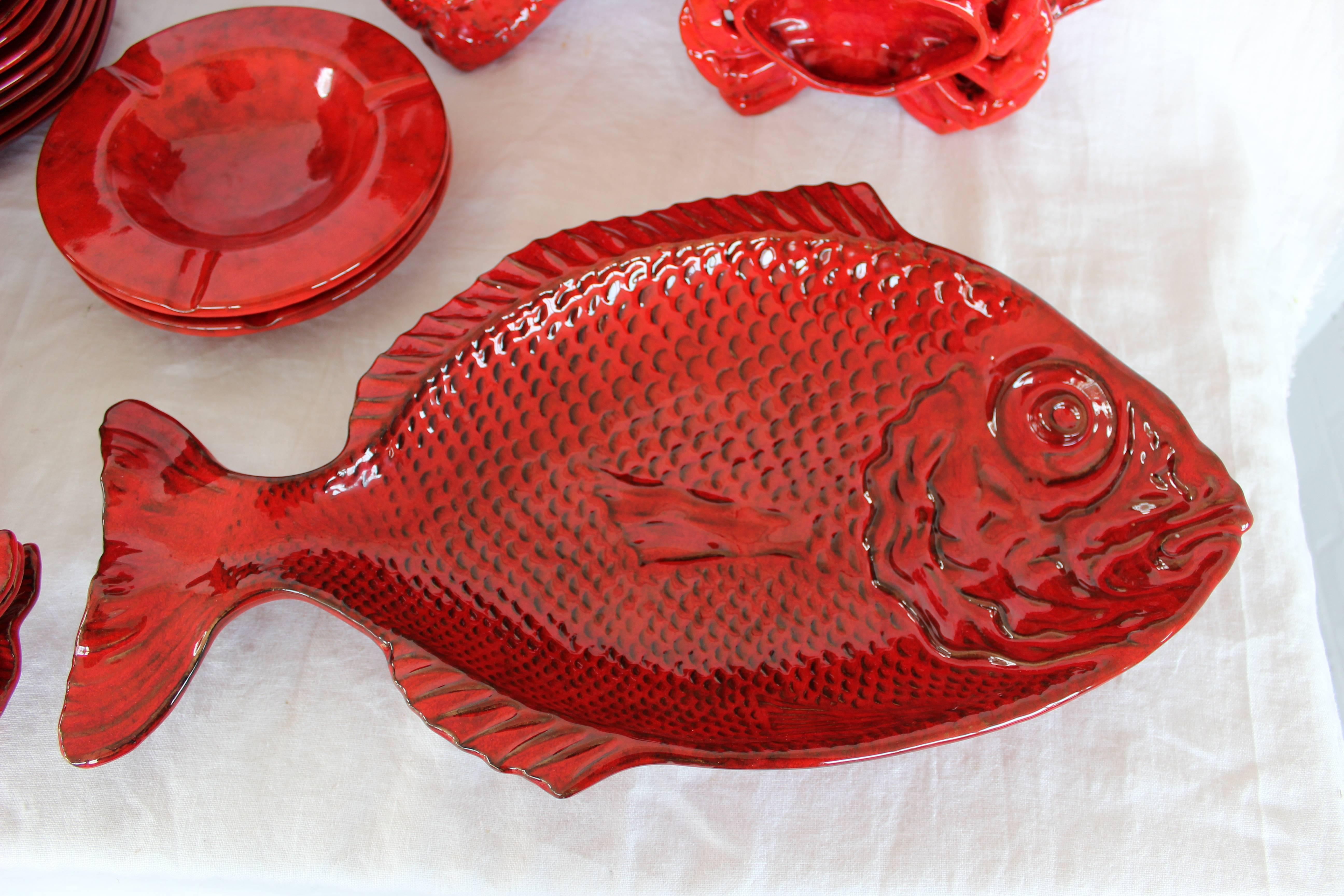 Italian Red Glazed Ceramic Dinner Set 3