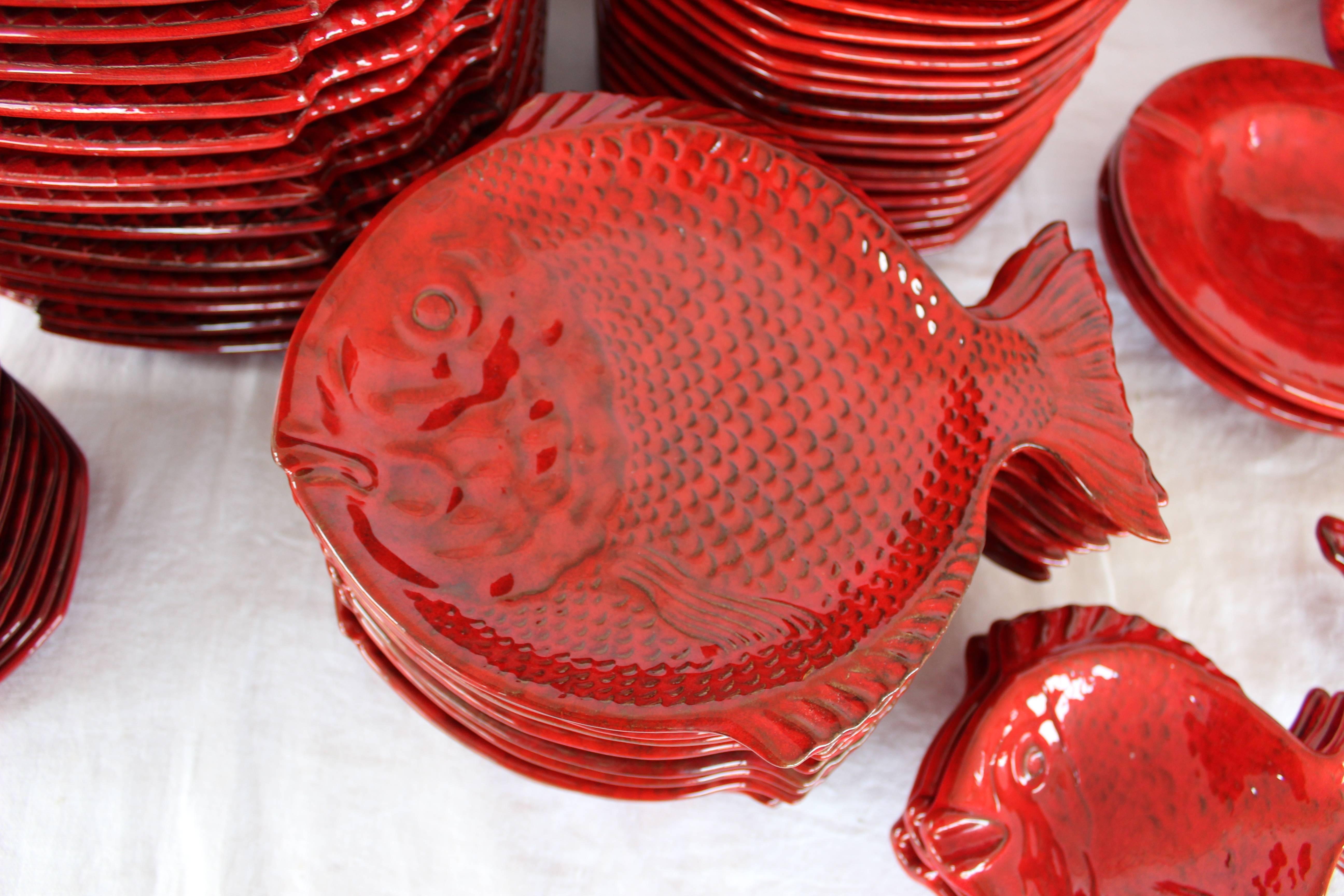 Italian Red Glazed Ceramic Dinner Set 5