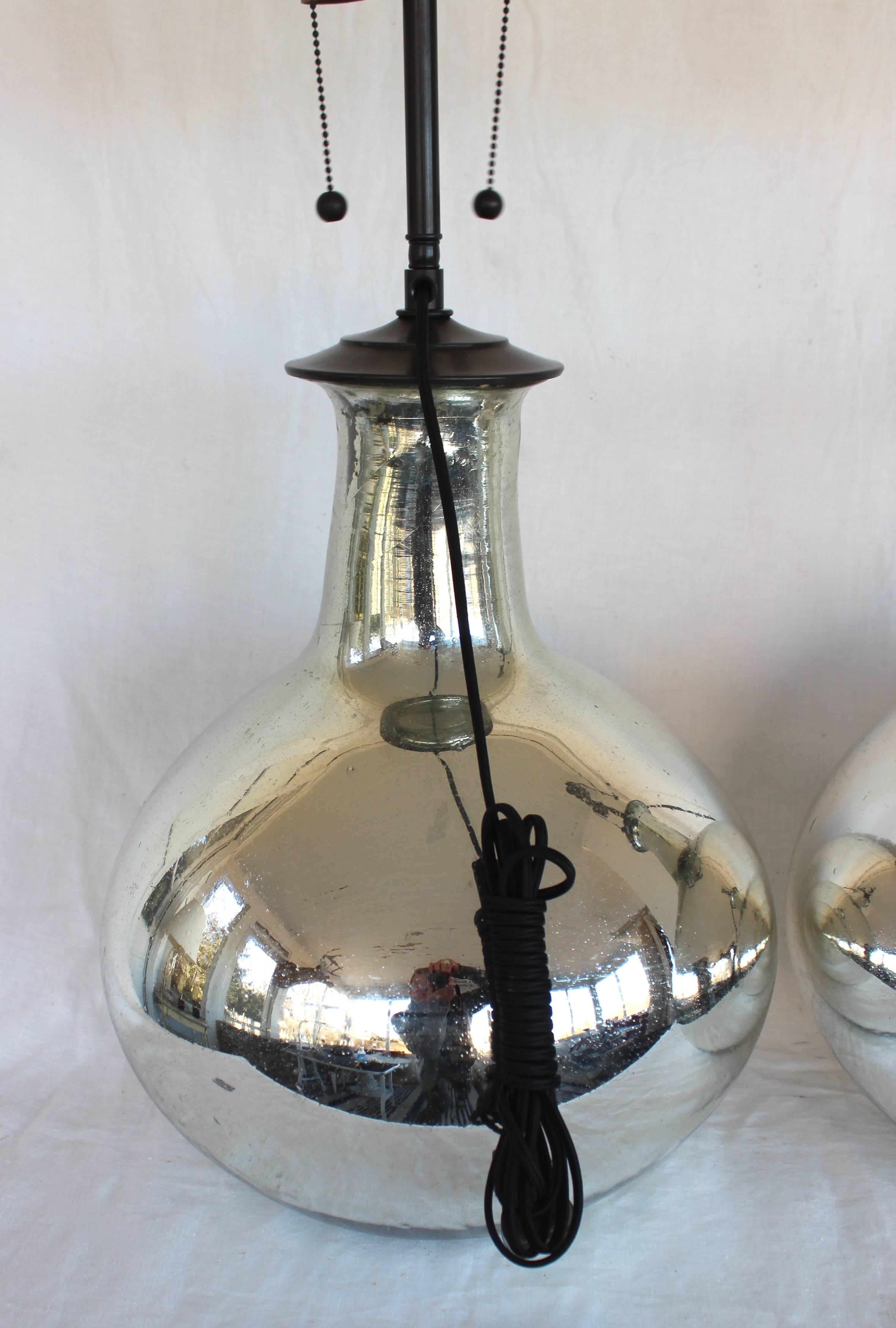 Pair of Large Mercury Glass Lamps In Excellent Condition In East Hampton, NY