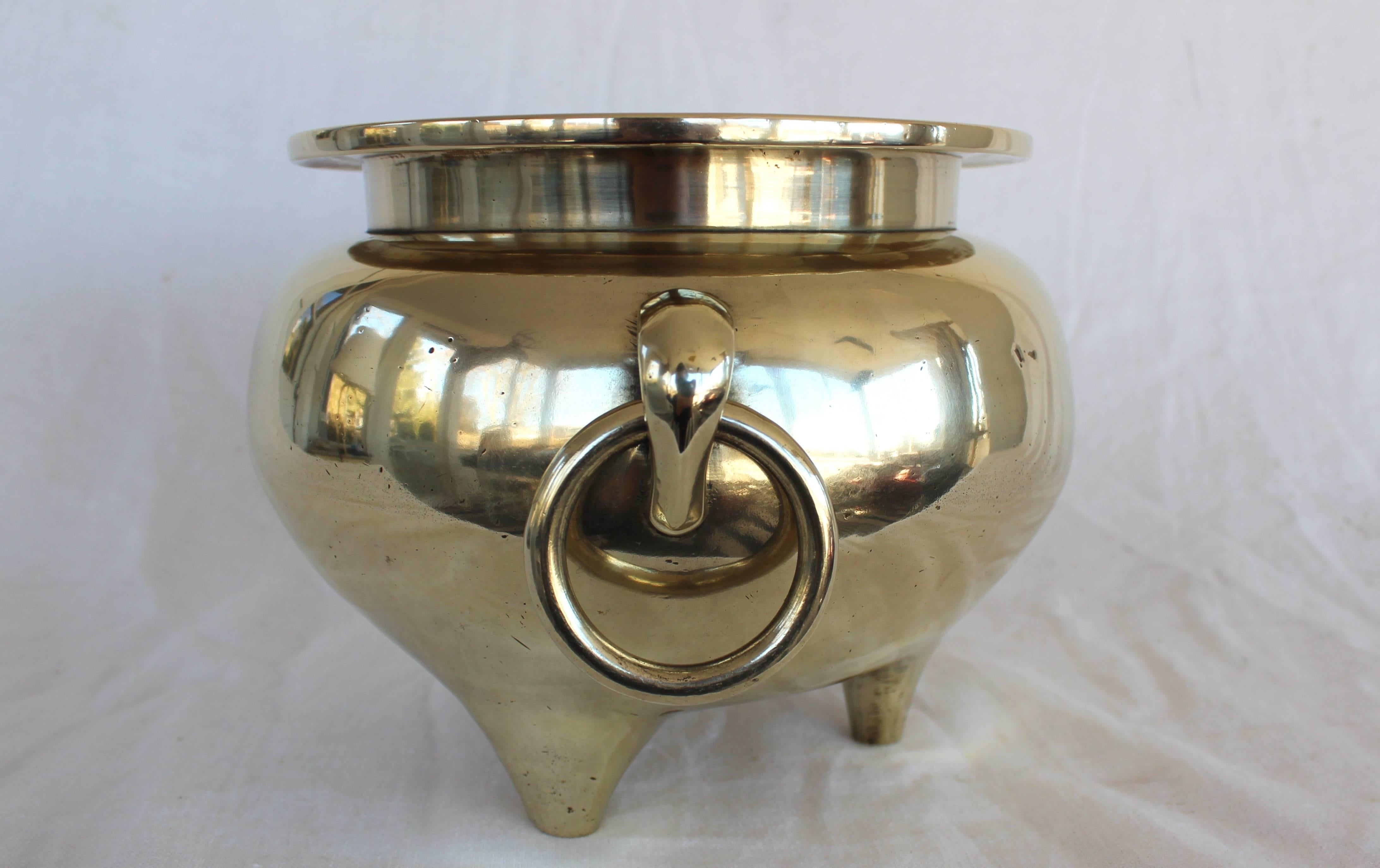 Chinese Solid Brass Cachepot In Excellent Condition For Sale In East Hampton, NY
