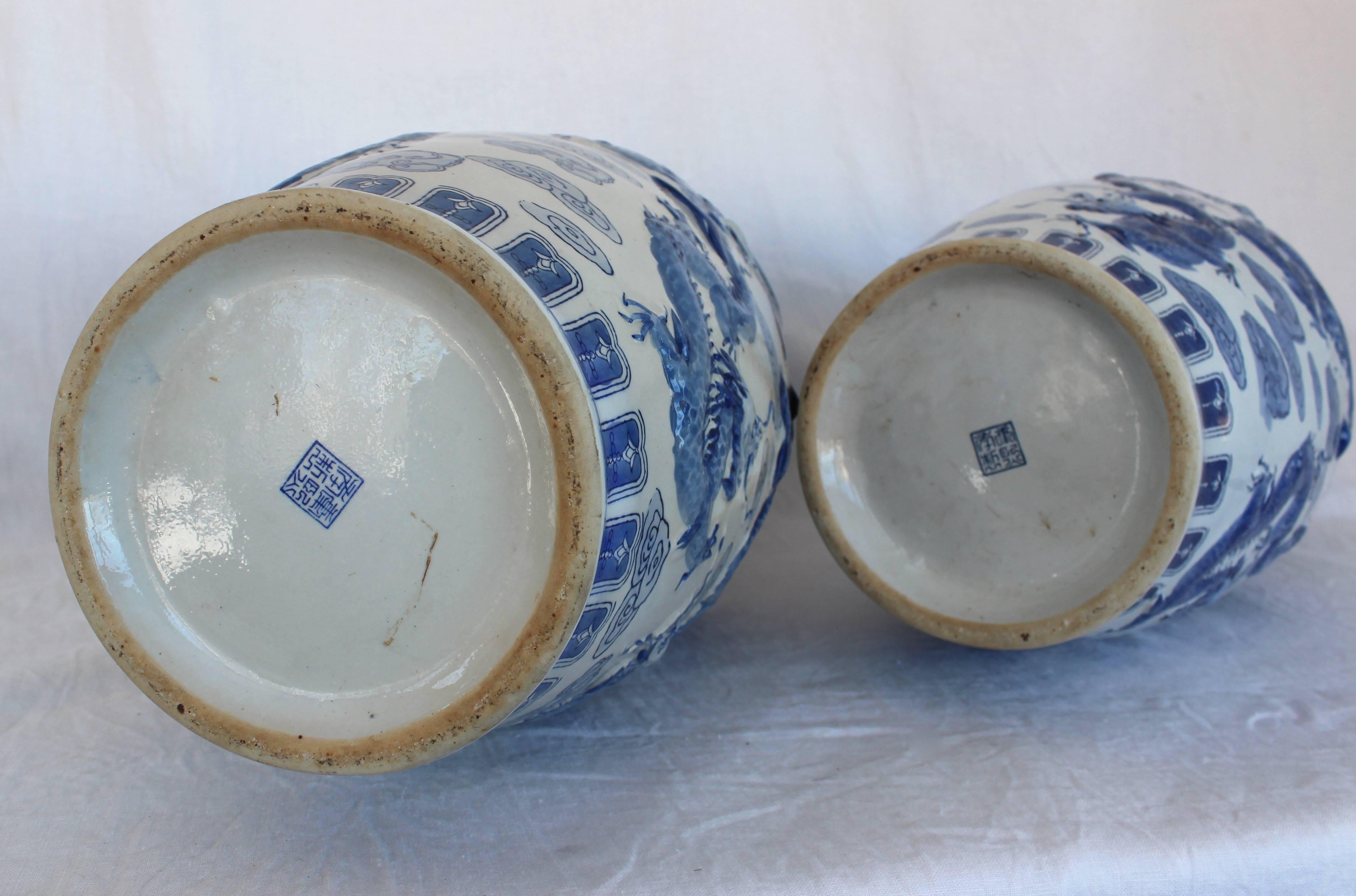 20th Century Large Pair of Chinese Blue and White Vases