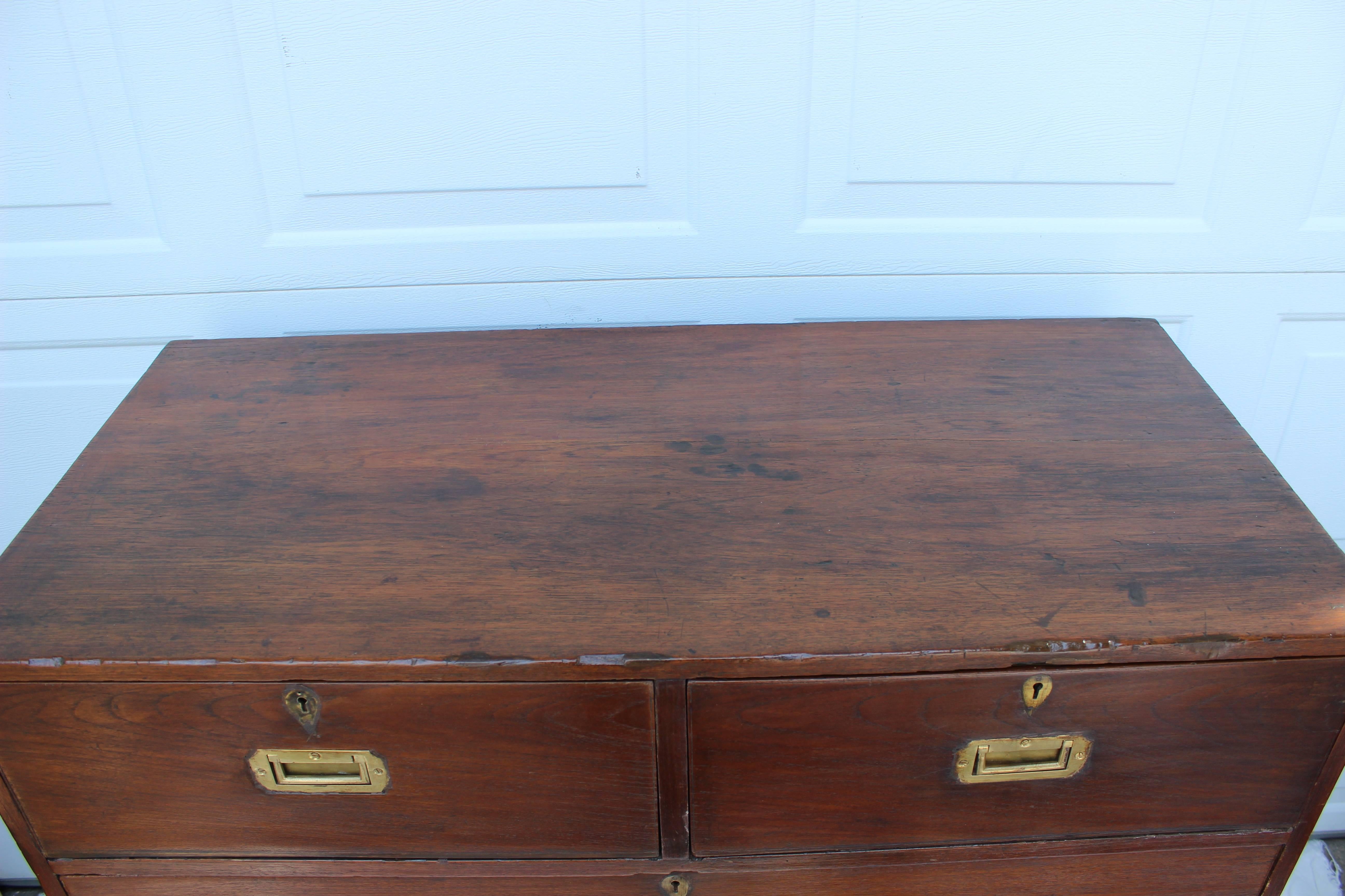 Two-part 19th century English campaign chest. Stamped hardware.