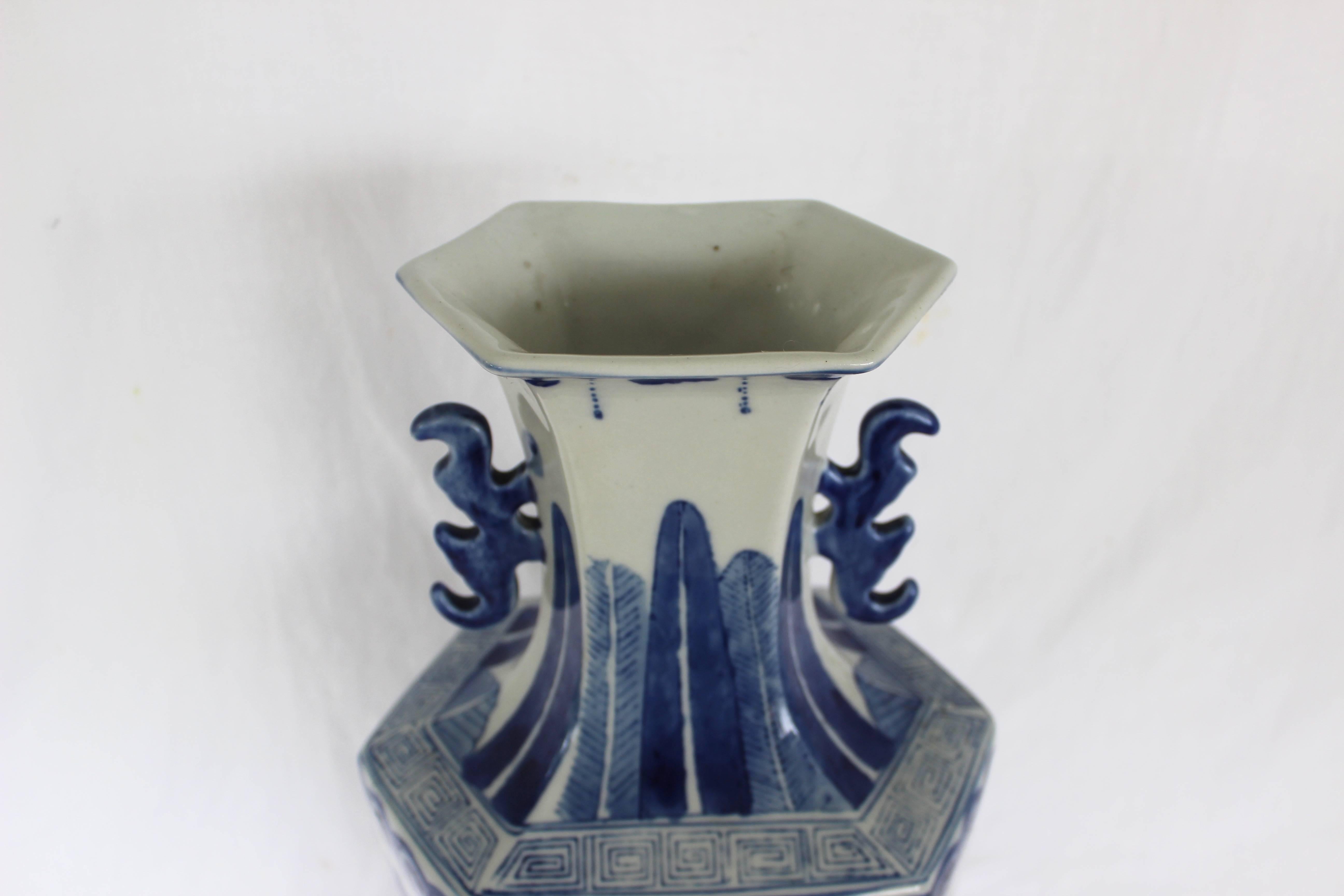 Hexagonal Chinese blue and white vase.