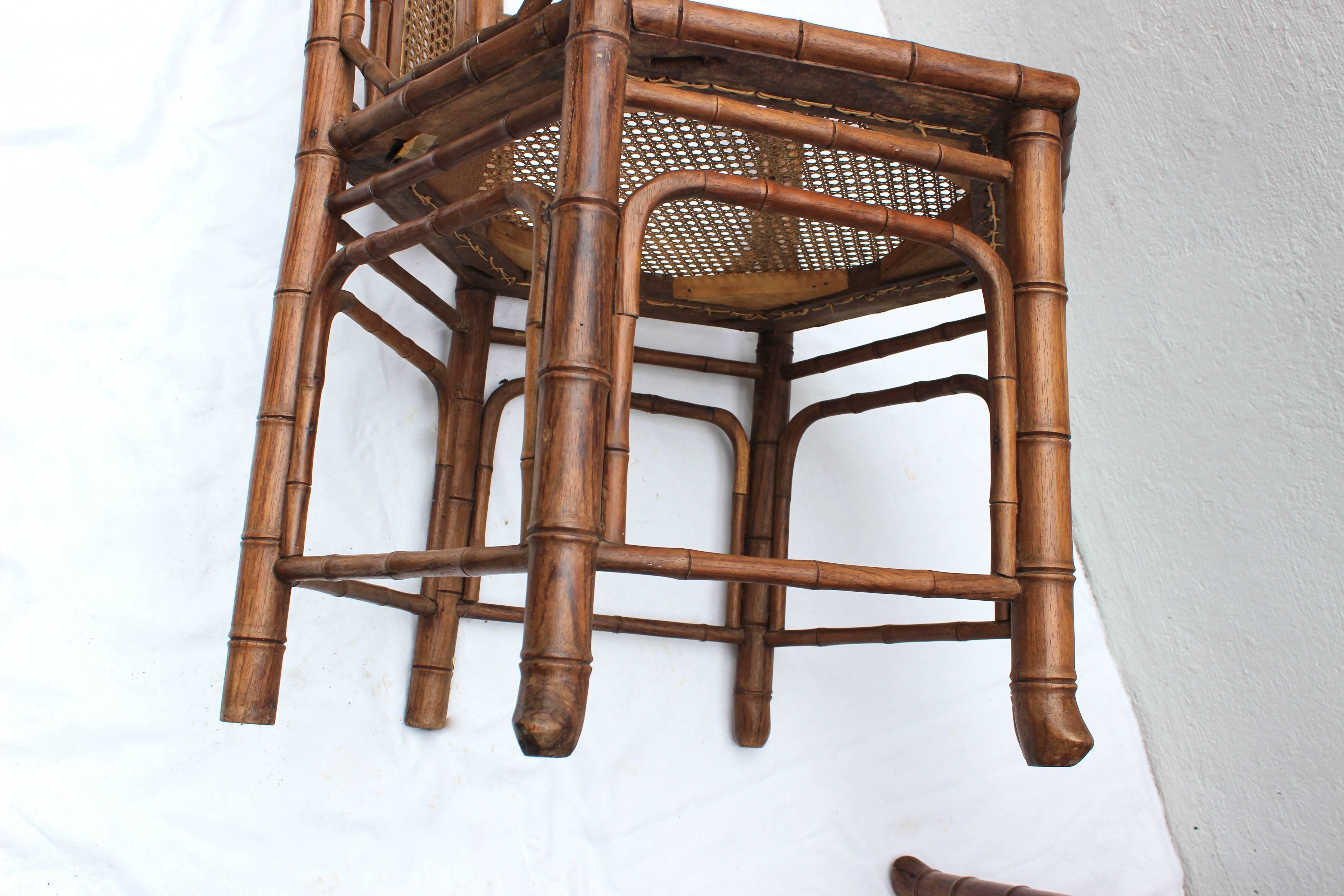 Pair of Hexagonal Bamboo and Cane Armchairs 3