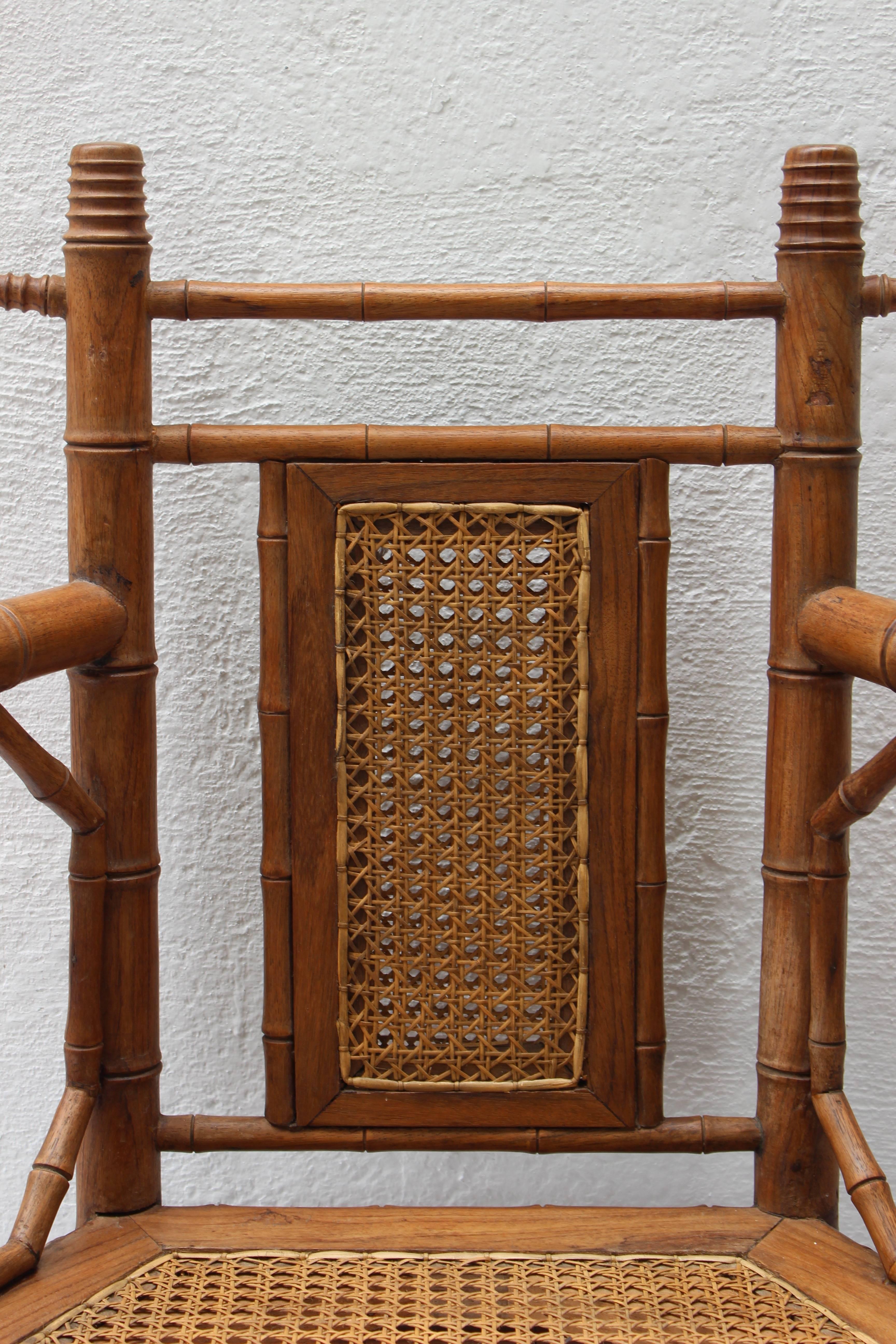 Pair of Hexagonal Bamboo and Cane Armchairs 2