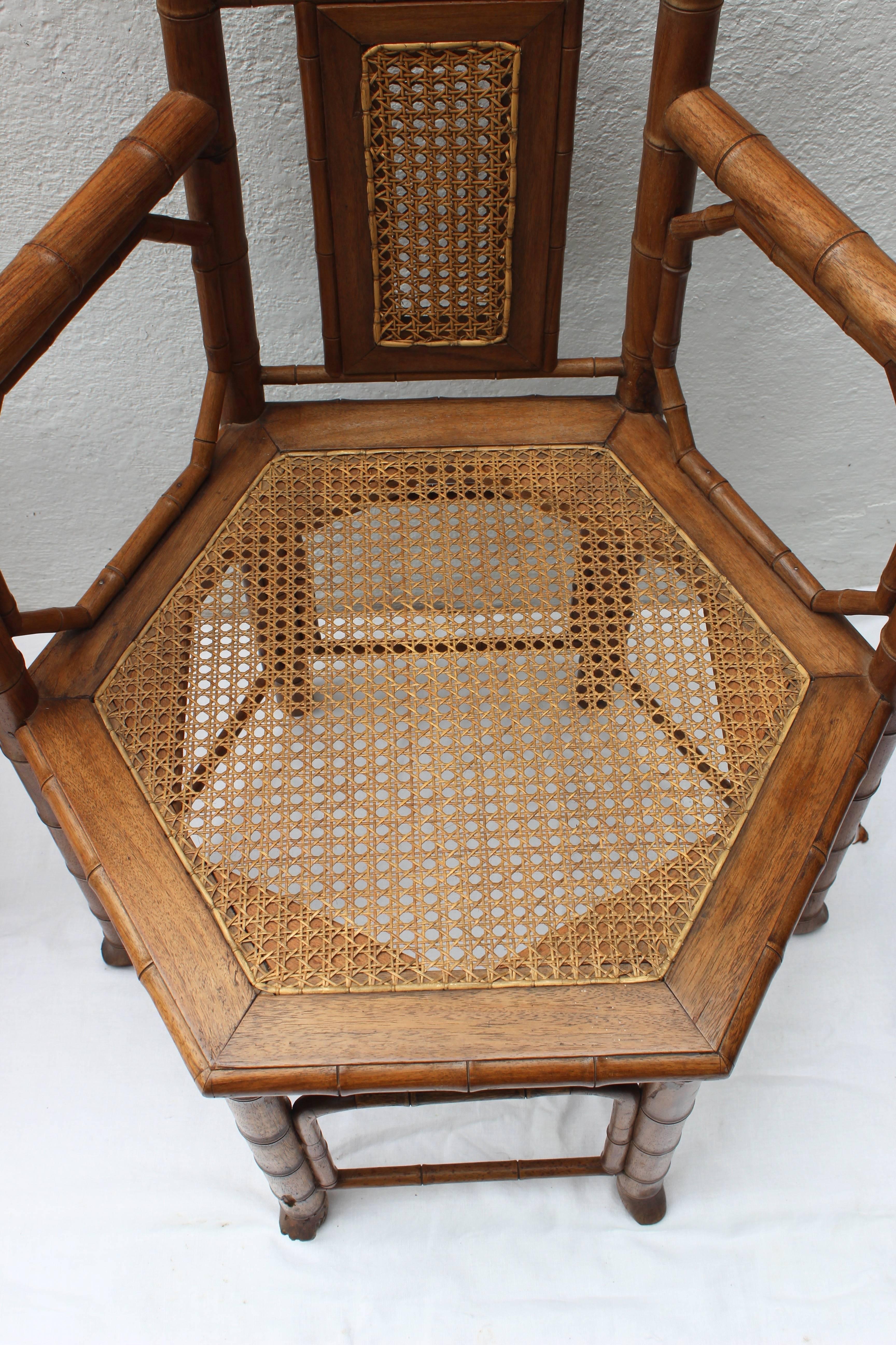Pair of Hexagonal Bamboo and Cane Armchairs 1