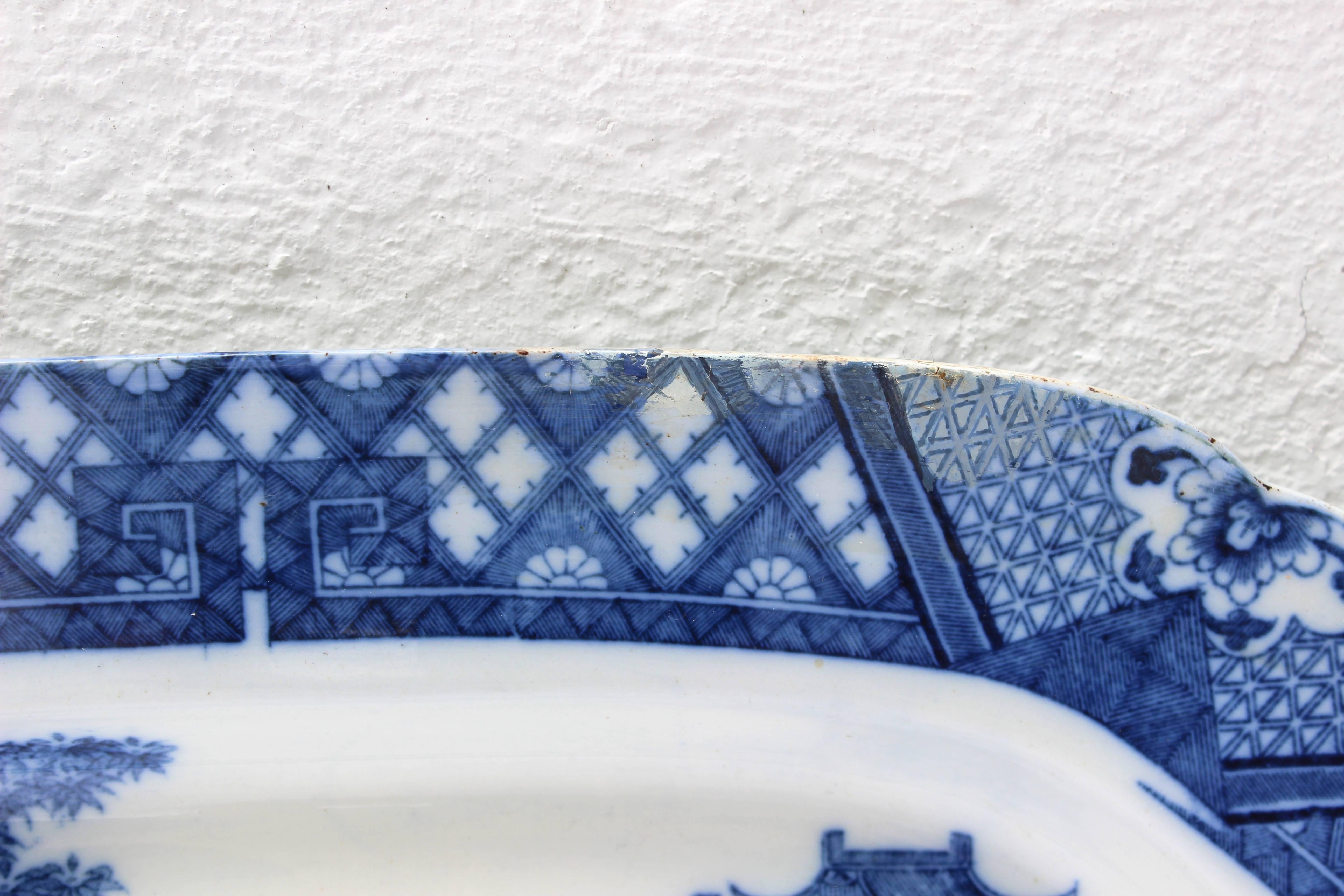 19th Century English Blue and White Transfer Ware Platter In Good Condition In East Hampton, NY