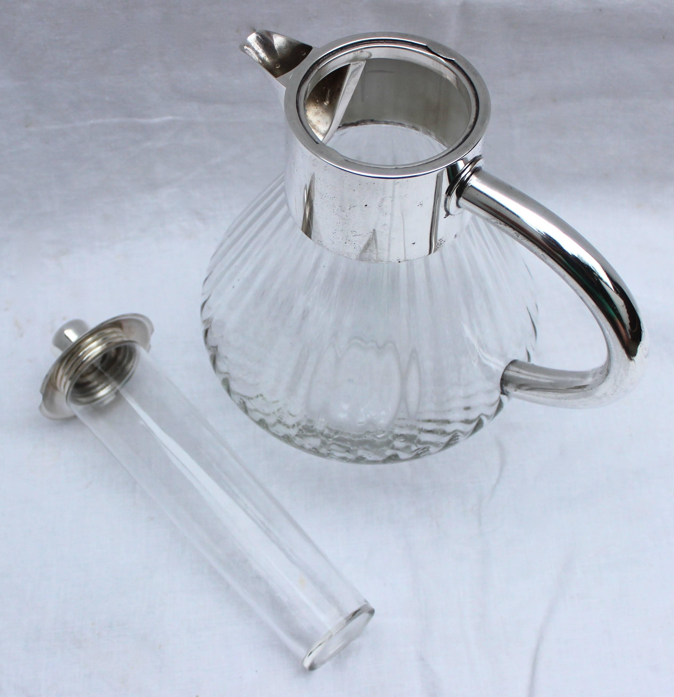 20th Century German Silver Plate and Glass Pitcher by WMF