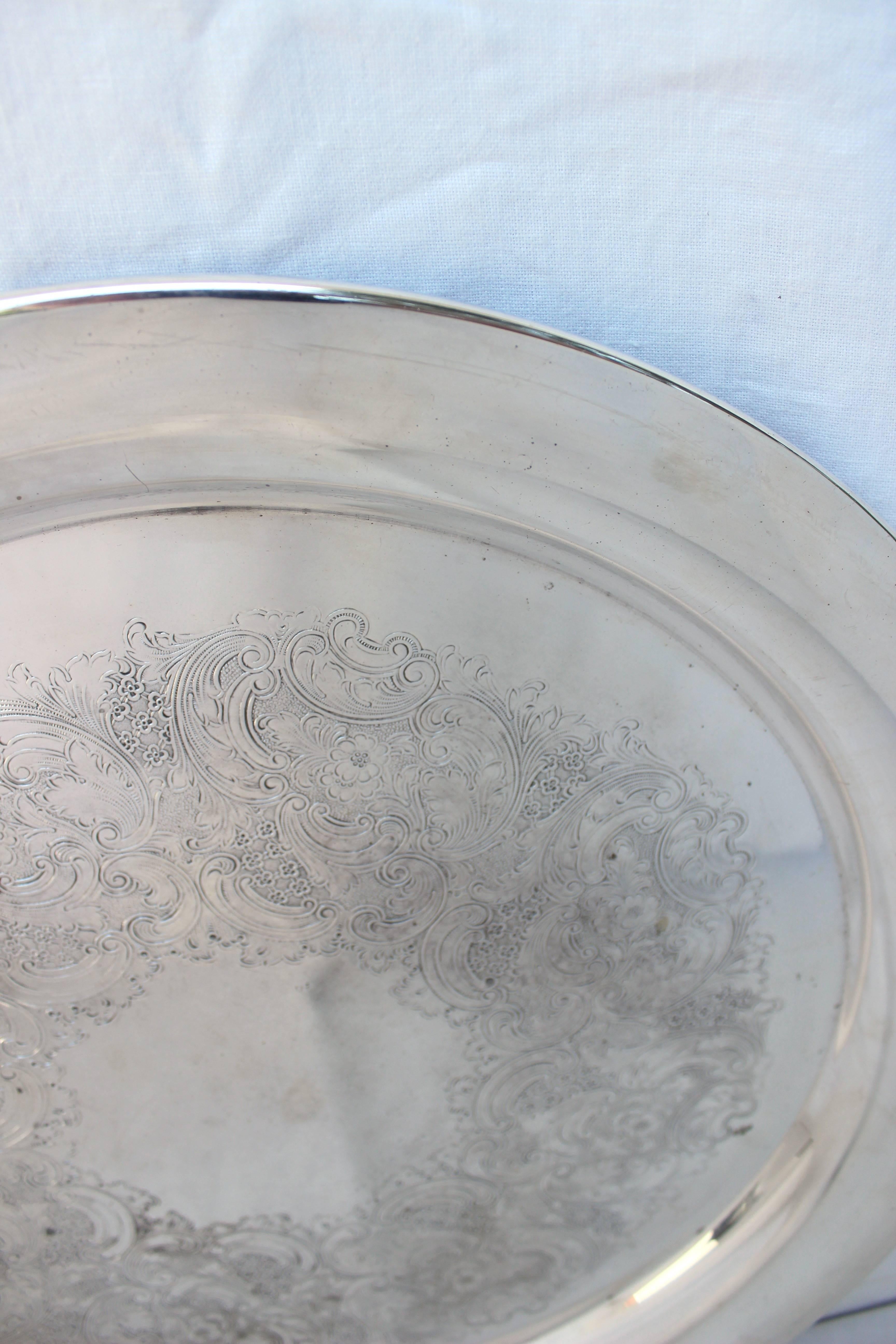 Large Gorham Silver Plate Engraved Tray In Good Condition In East Hampton, NY