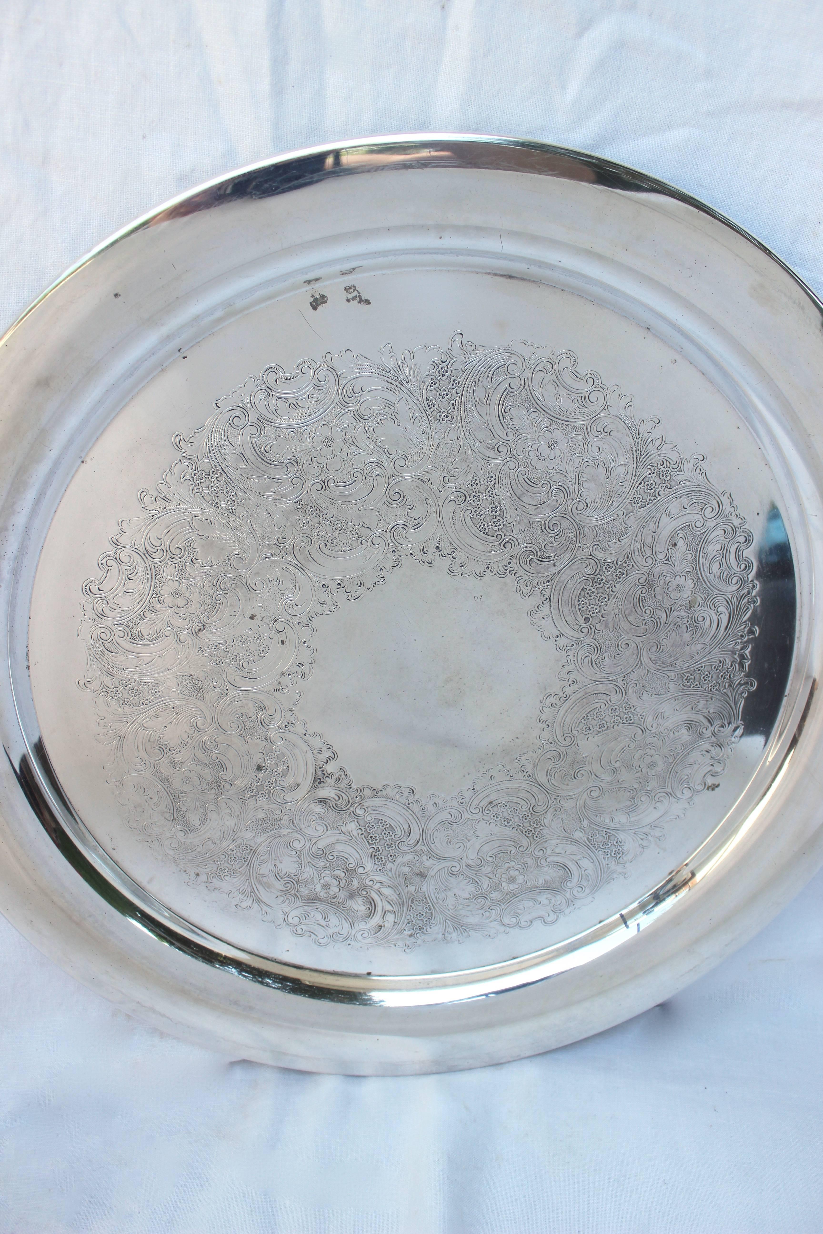 Large Gorham silver plate engraved tray. Measures: 21