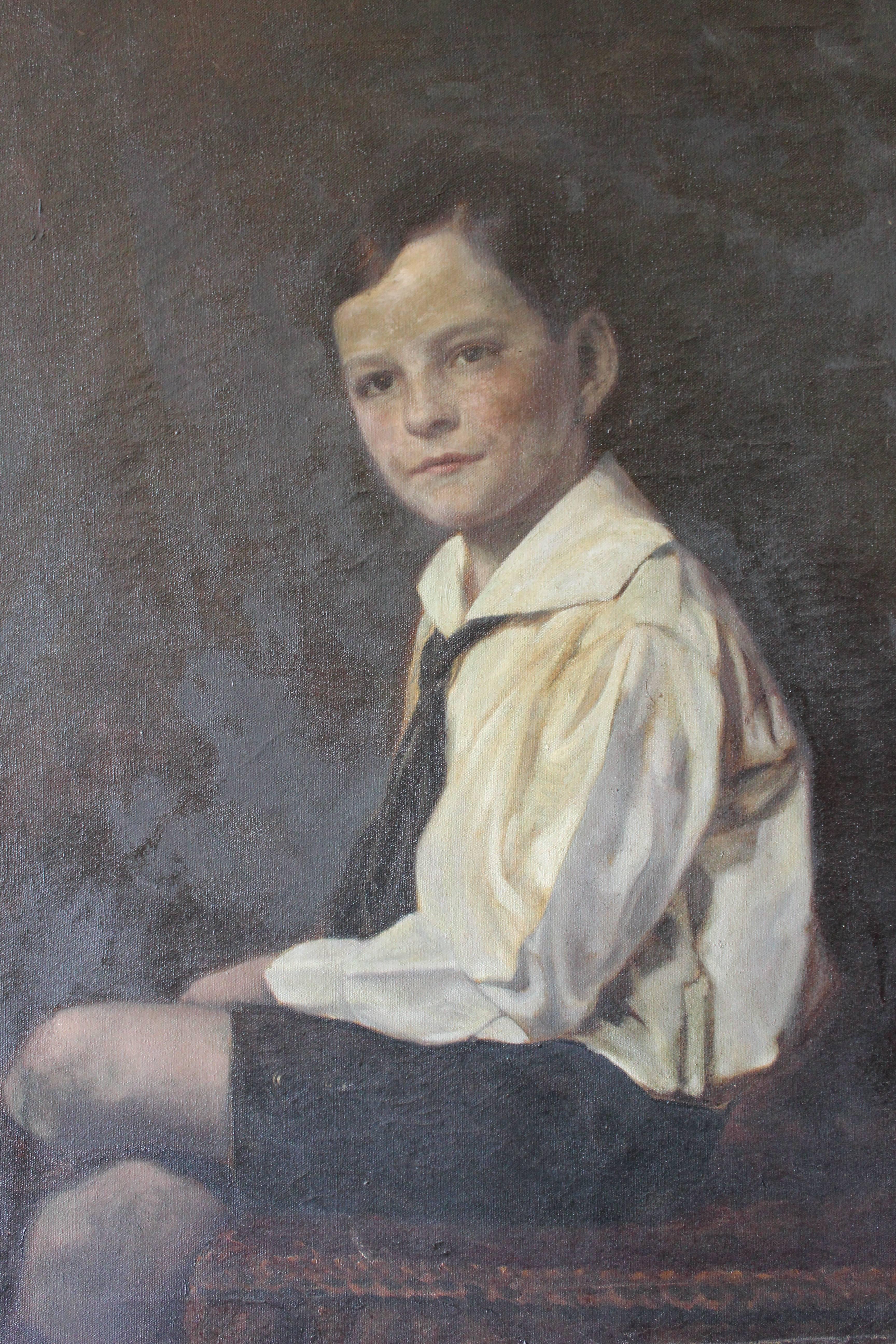 Portrait d'un jeune garçon au début du 20e siècle. Huile sur toile.