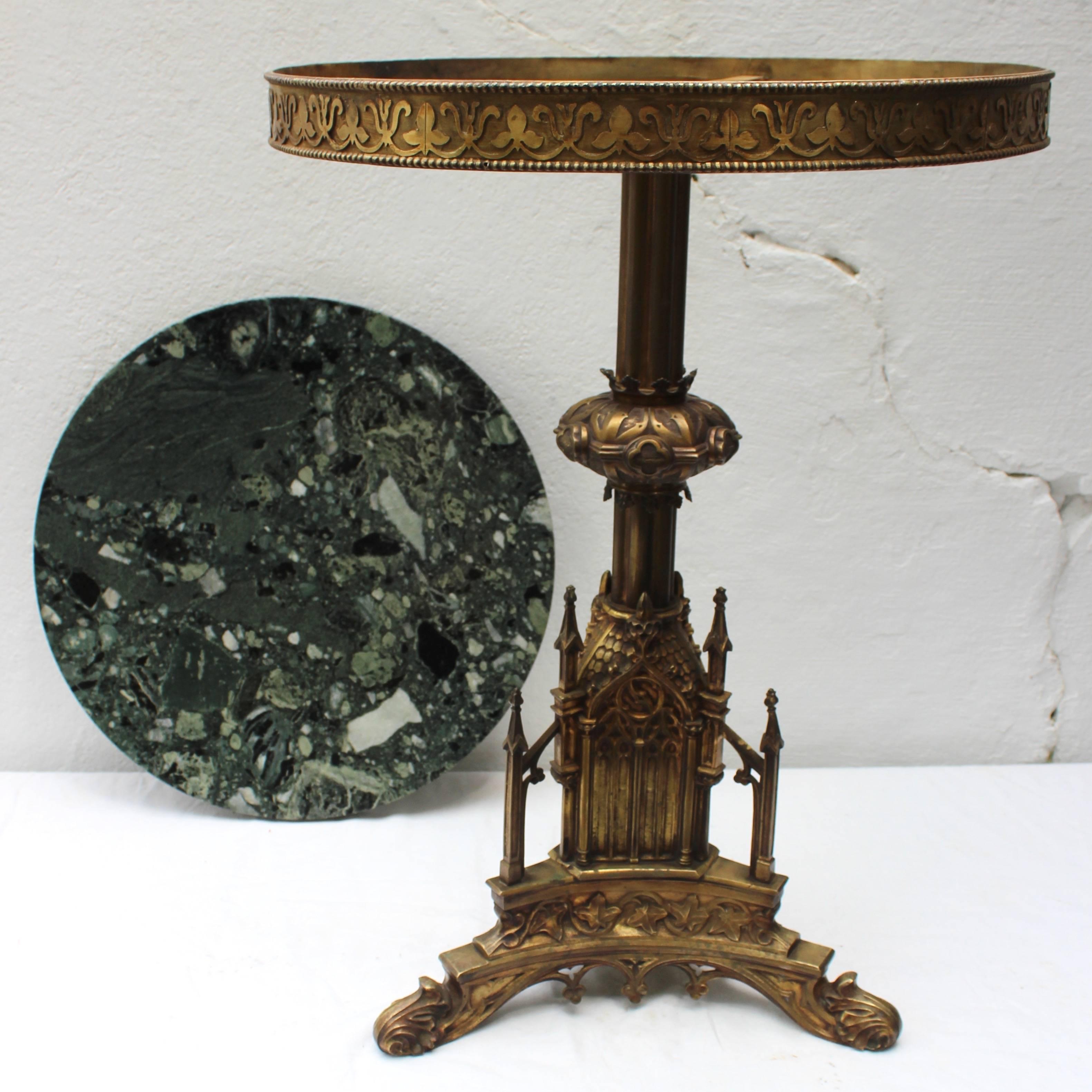 19th century important architectural bronze Gothic style table with Italian marble top.

Marble marked 