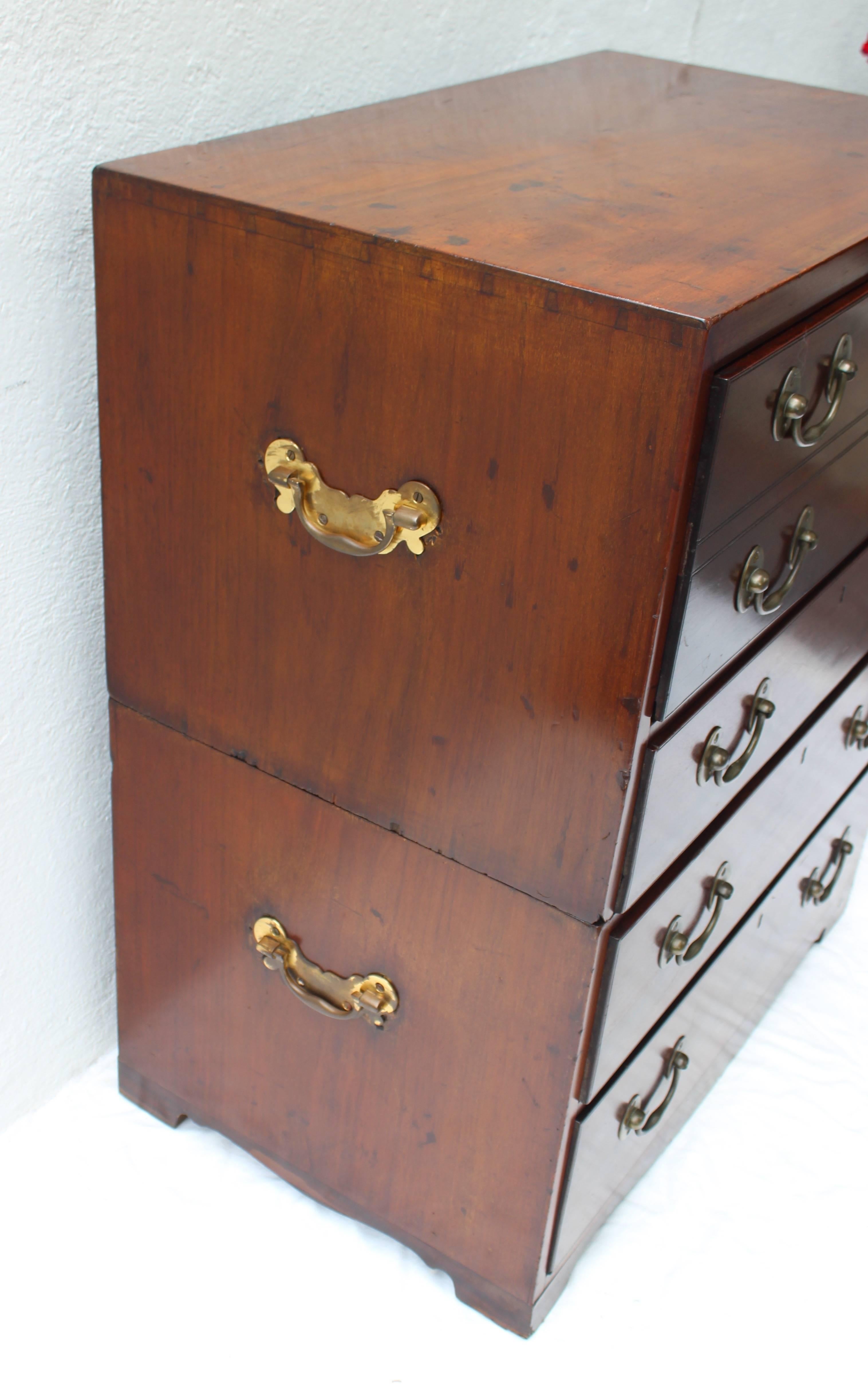 Wood 19th Century English Campaign Chest with Desk For Sale