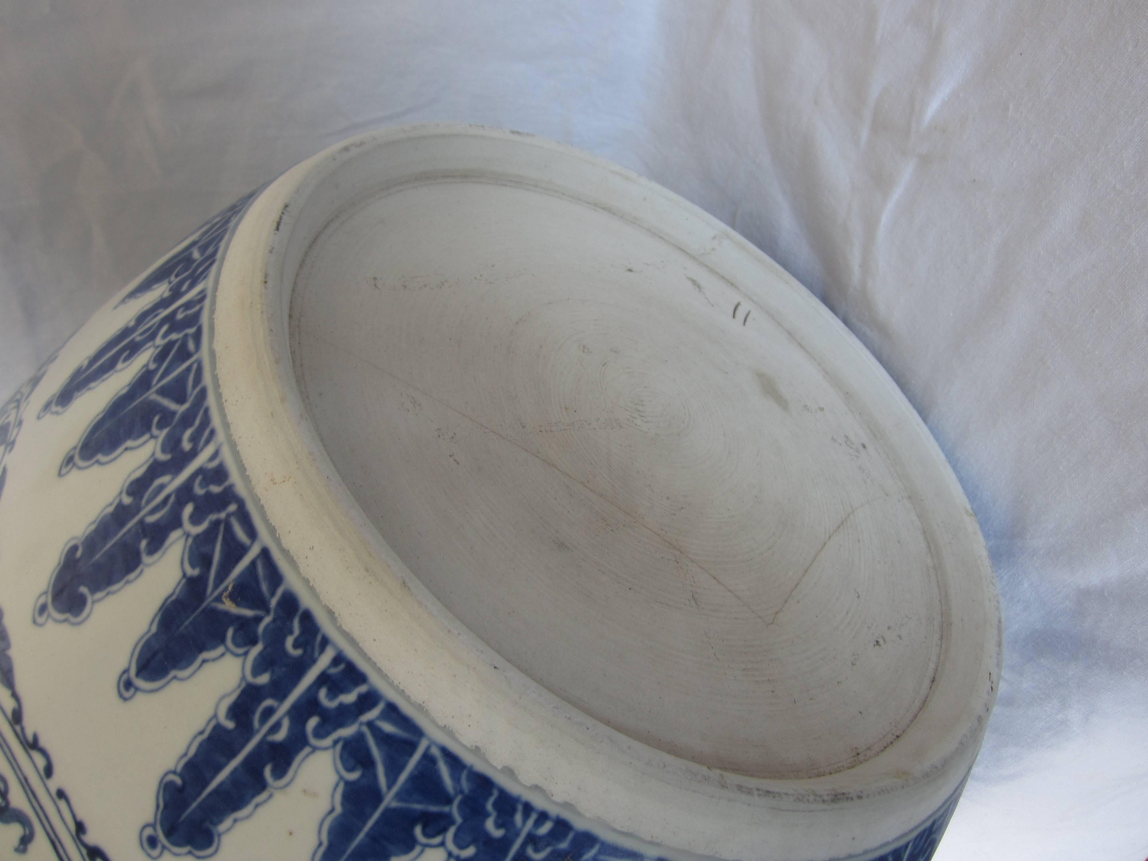 Chinese Pair of Large Blue and White Planters