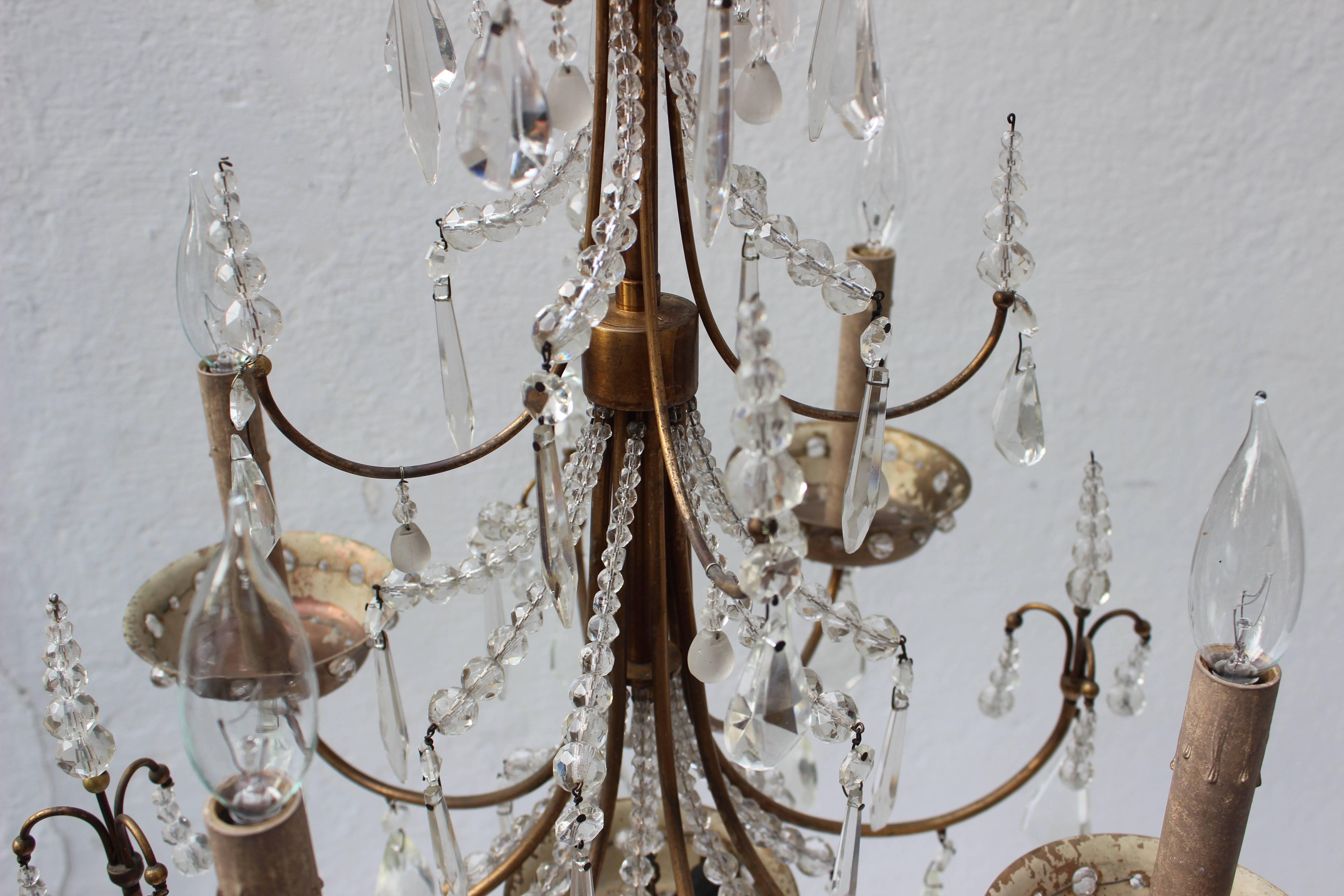 Maison Jansen Four-Arm Brass and Crystal Chandelier For Sale 5