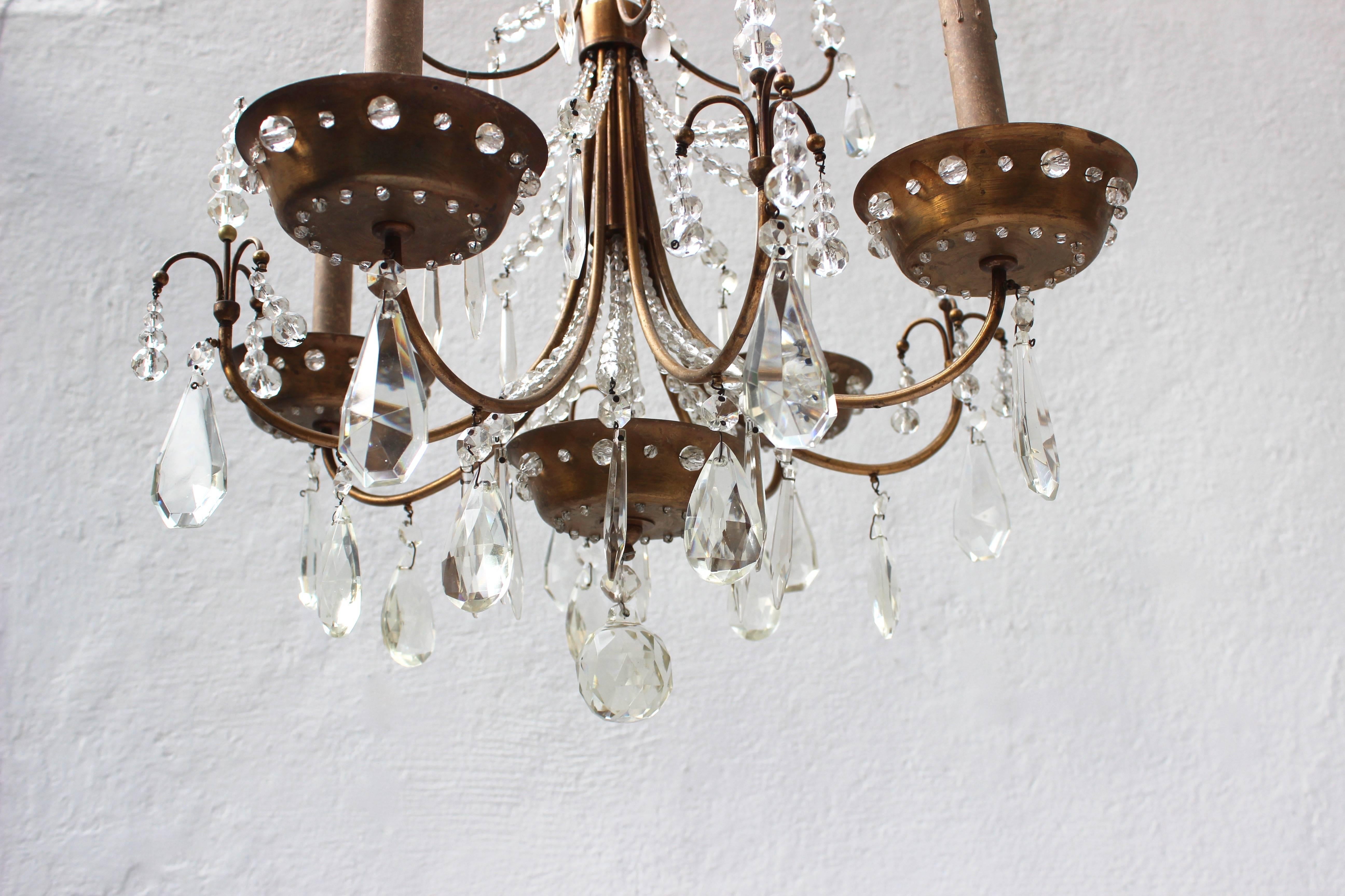 Maison Jansen Four-Arm Brass and Crystal Chandelier For Sale 4