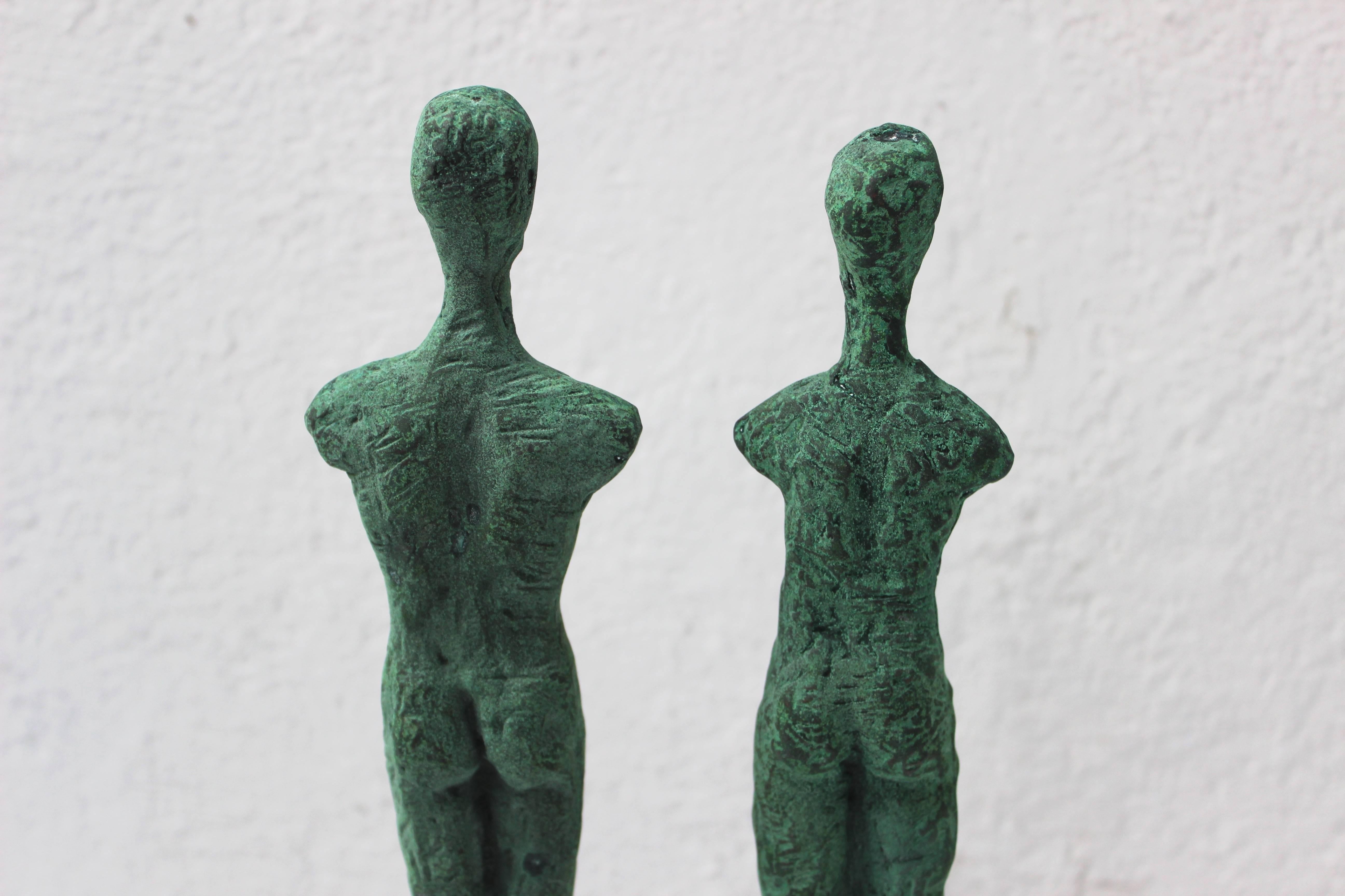 Pair of Patinated Bronze Giacometti Style Sculptures 2