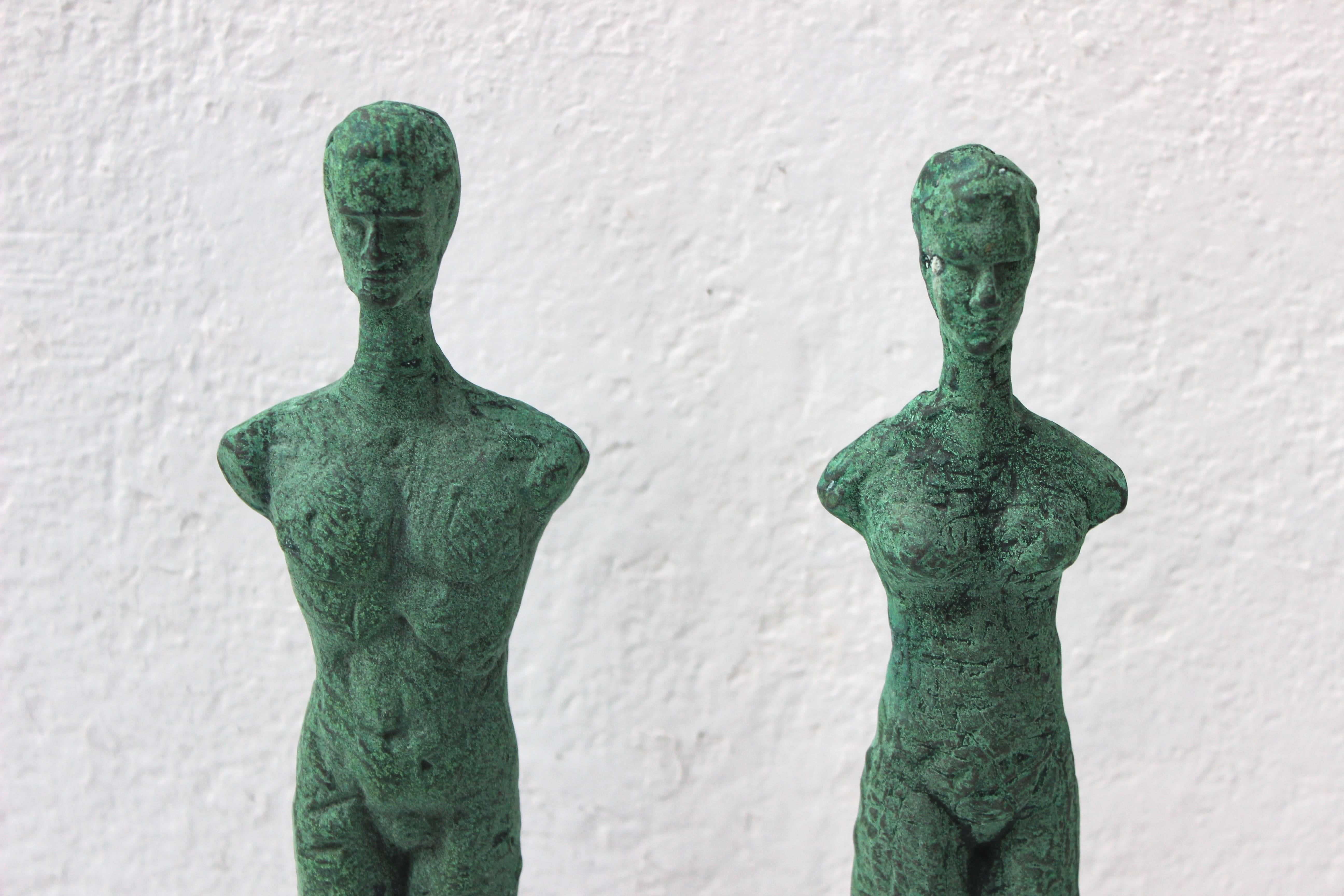 Pair of Patinated Bronze Giacometti Style Sculptures In Excellent Condition In East Hampton, NY