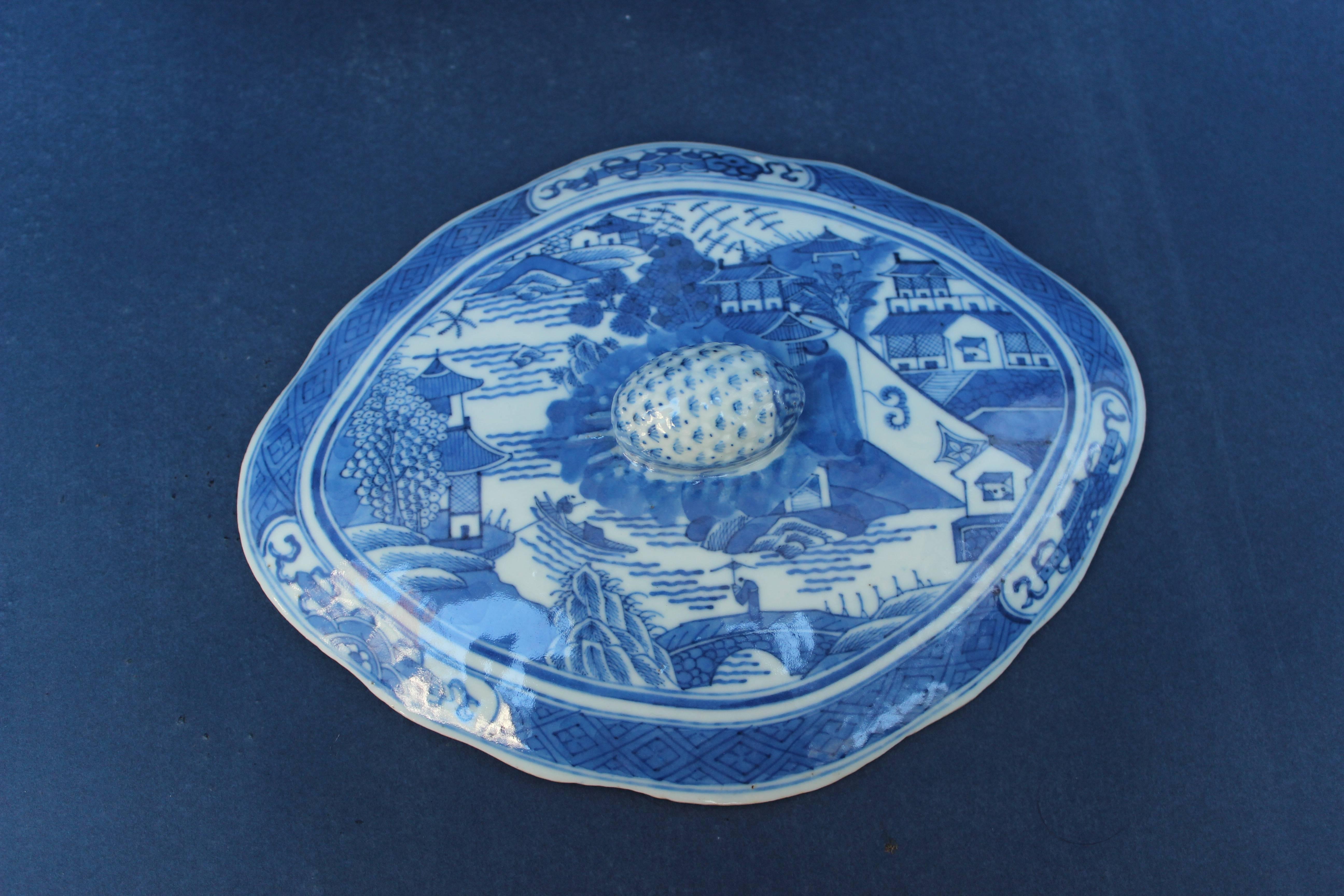 Blue and White Chinese Canton Covered Dish 1