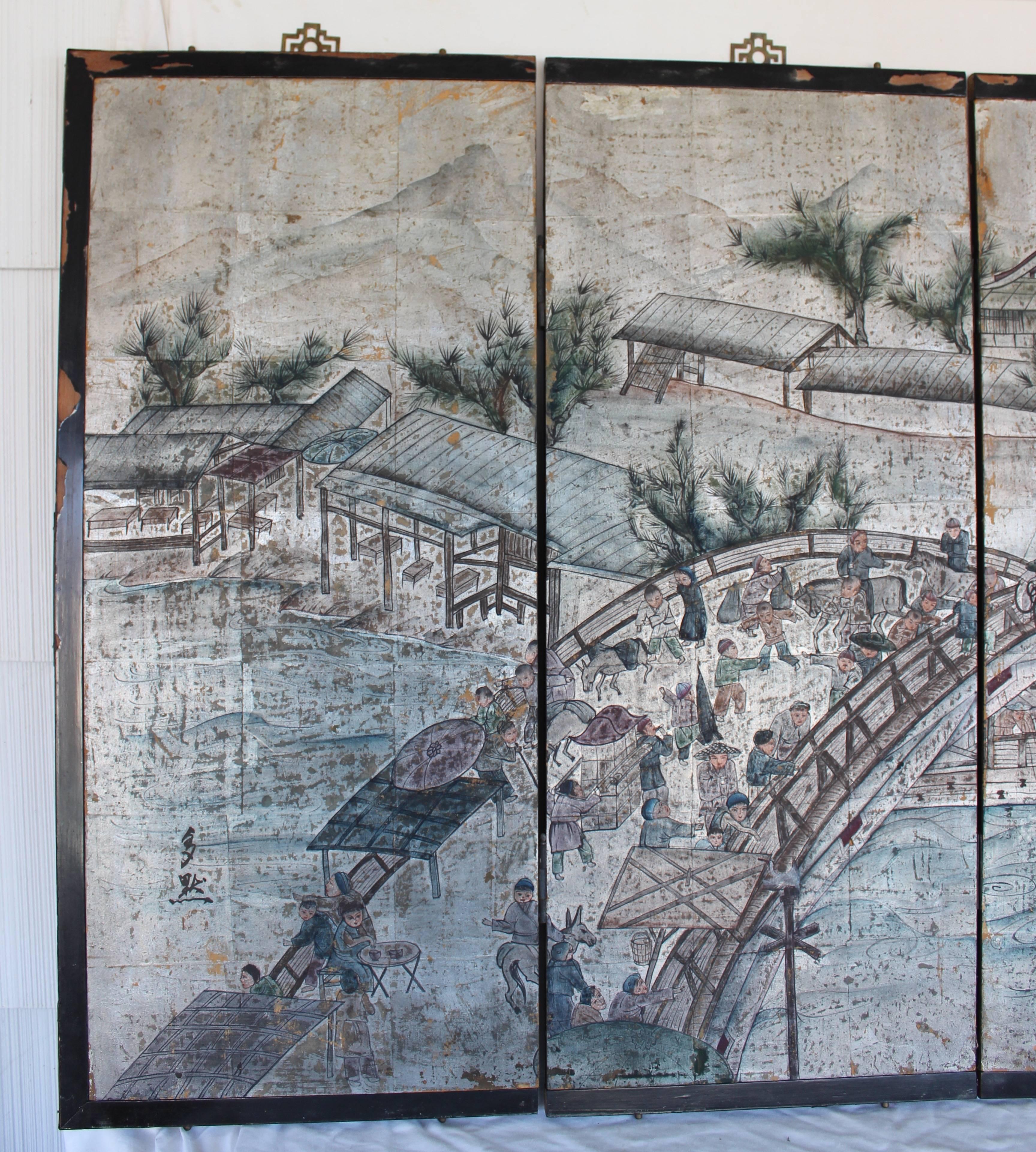 20th Century Chinese Watercolor Screen