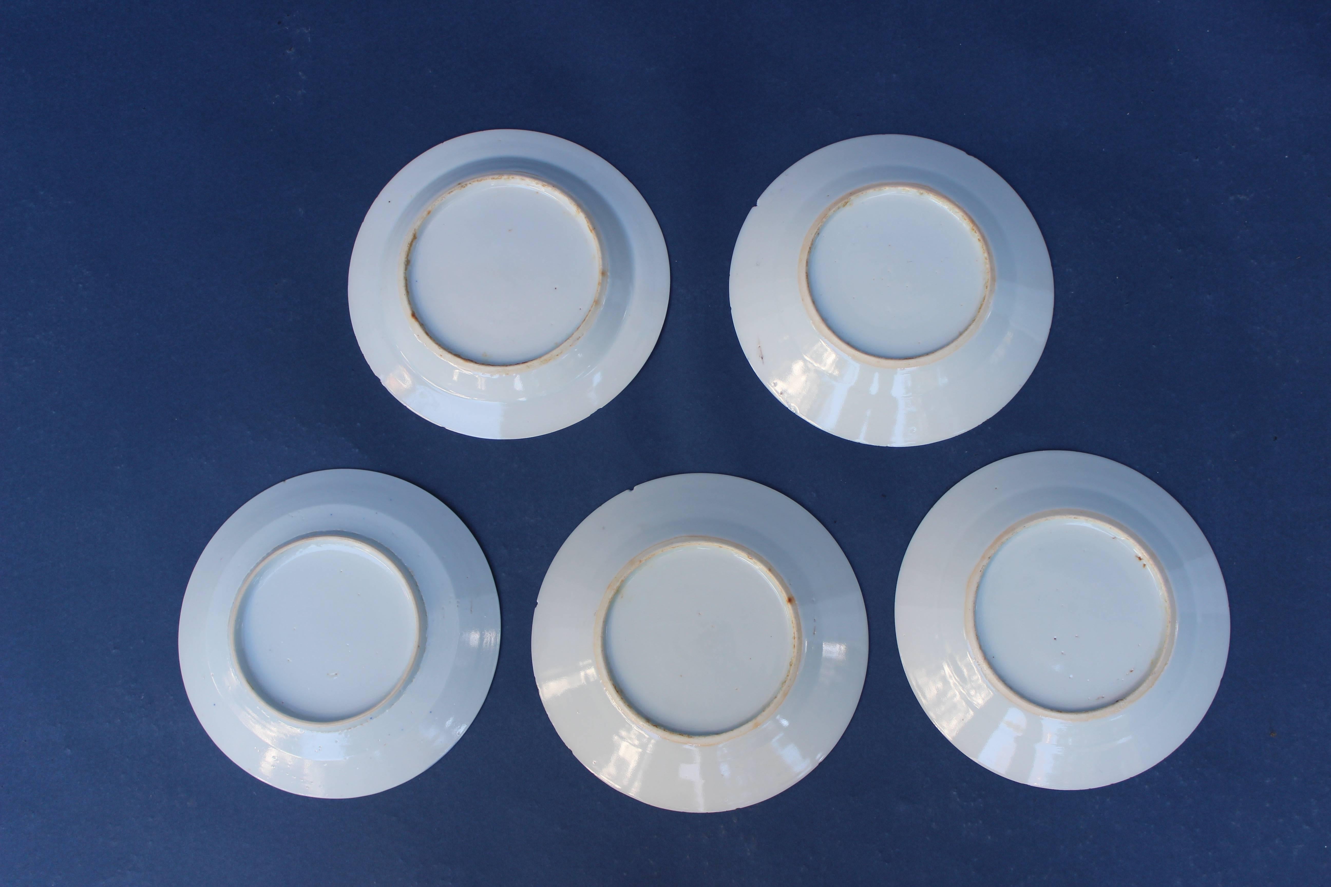 Set of Five Chinese Blue and White Canton Plates In Good Condition In East Hampton, NY