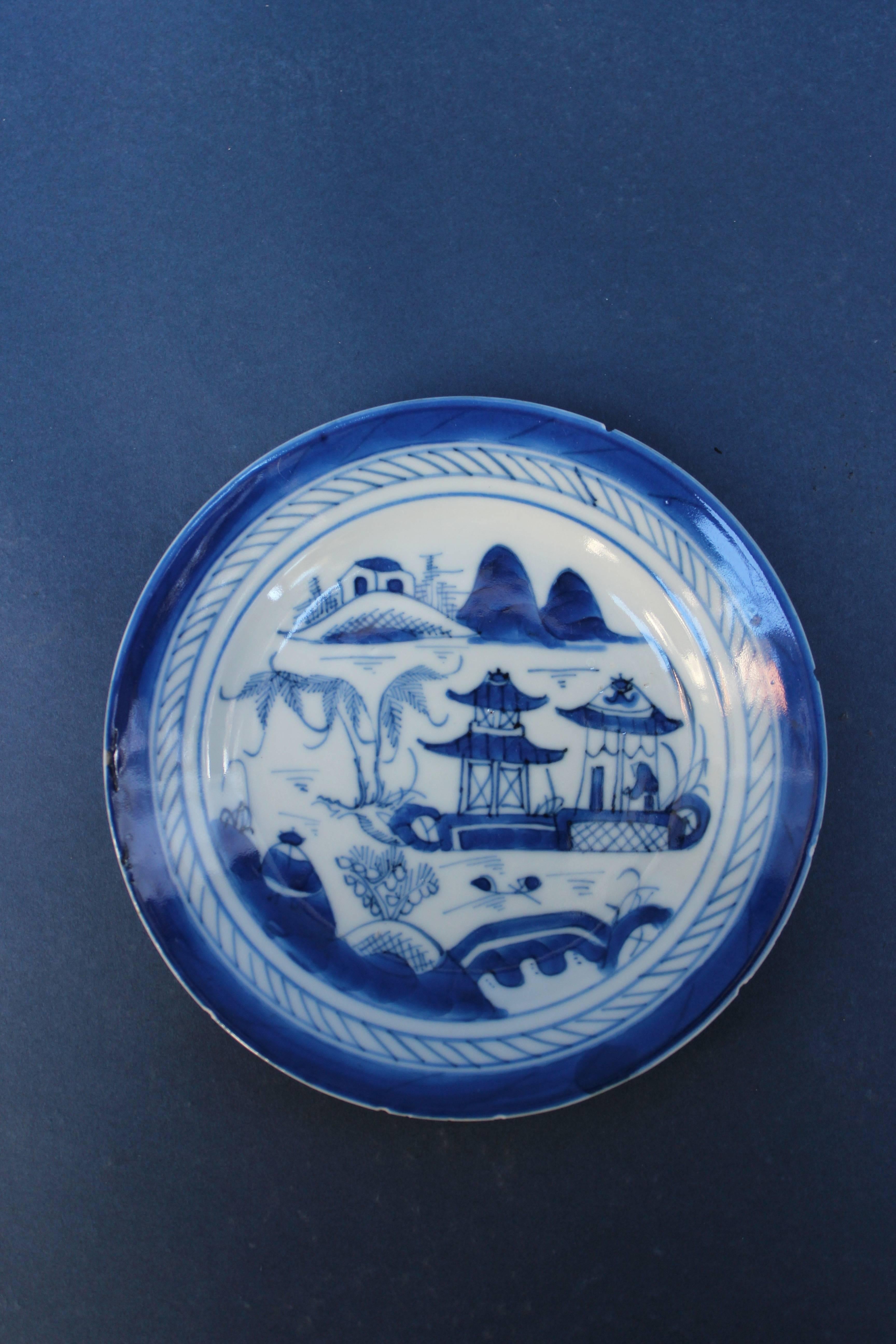 Set of Five Chinese Blue and White Canton Plates 1