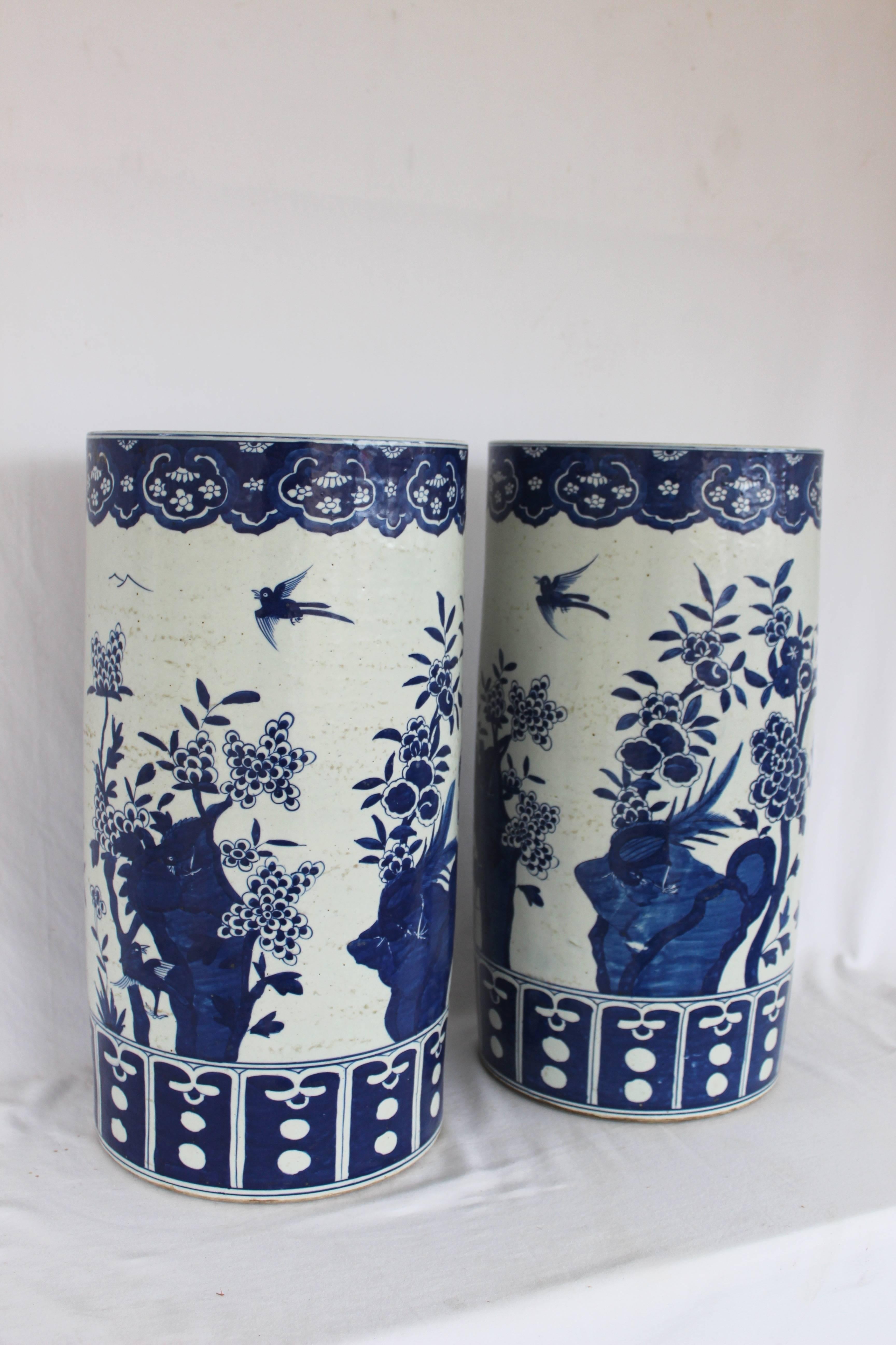 Fabulous pair of Chinese blue and white umbrella stands.

Sold individually or as a pair.
  