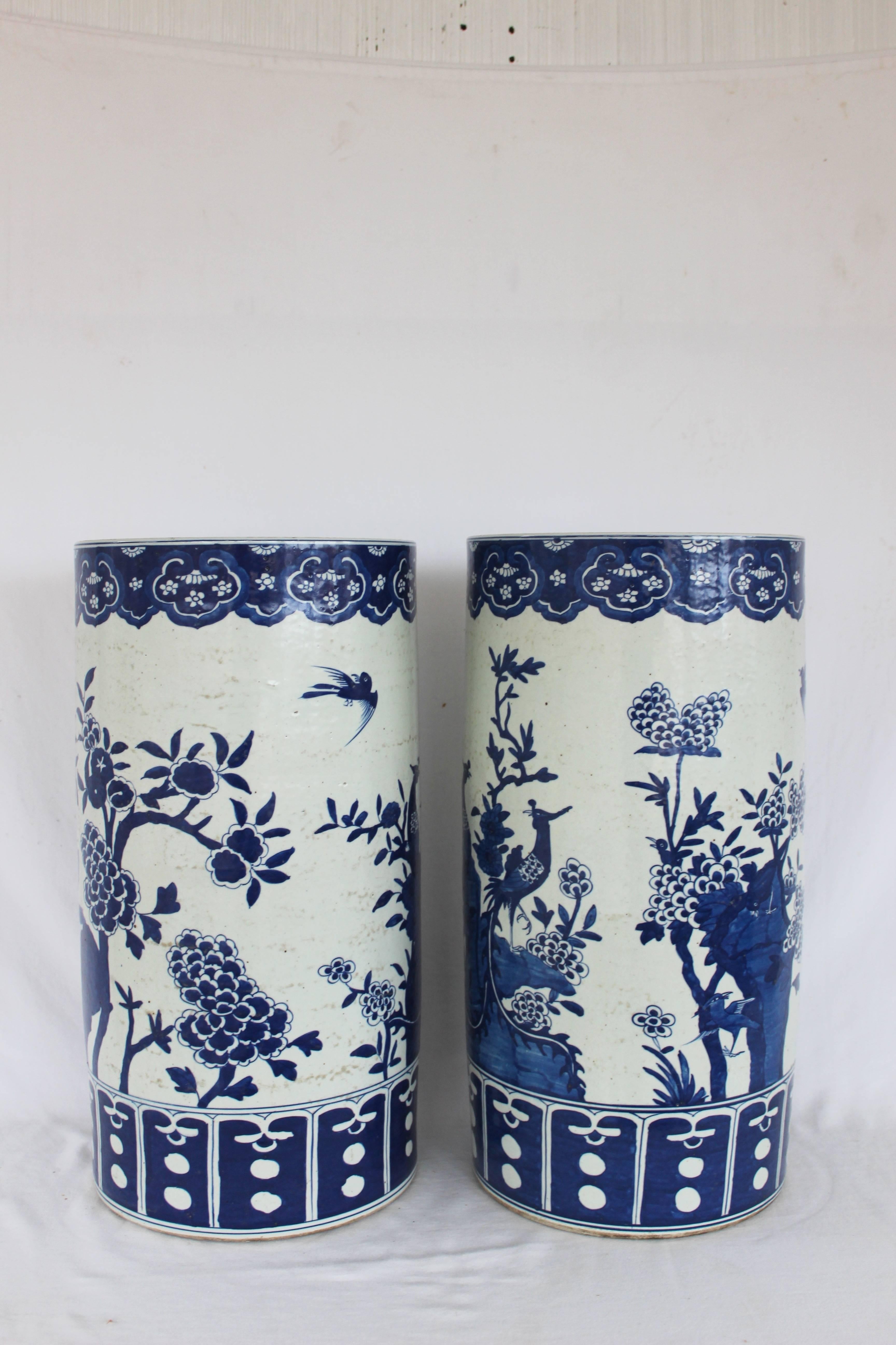 Pair of Chinese Blue and White Umbrella Stands In Excellent Condition In East Hampton, NY