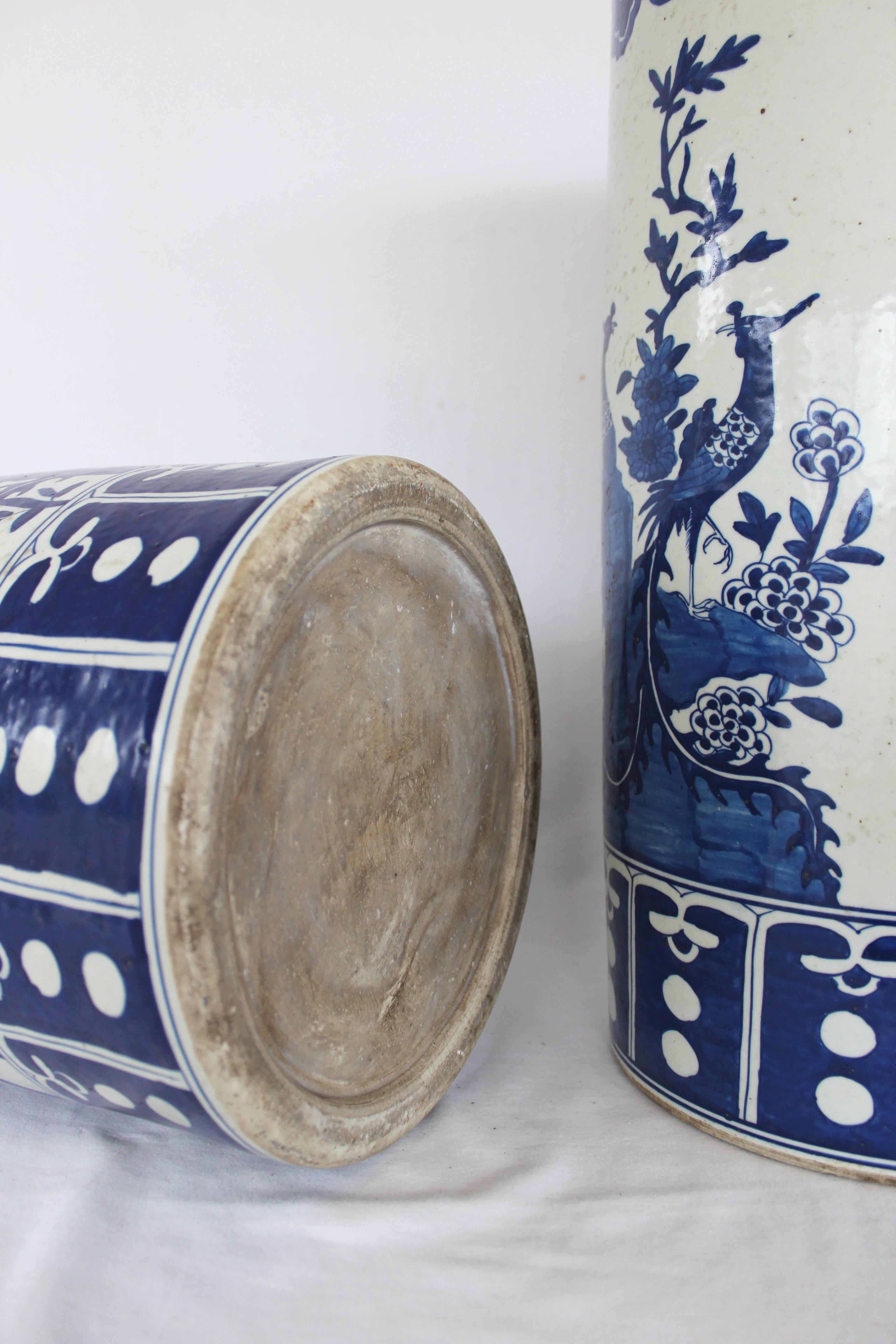 Pair of Chinese Blue and White Umbrella Stands 1