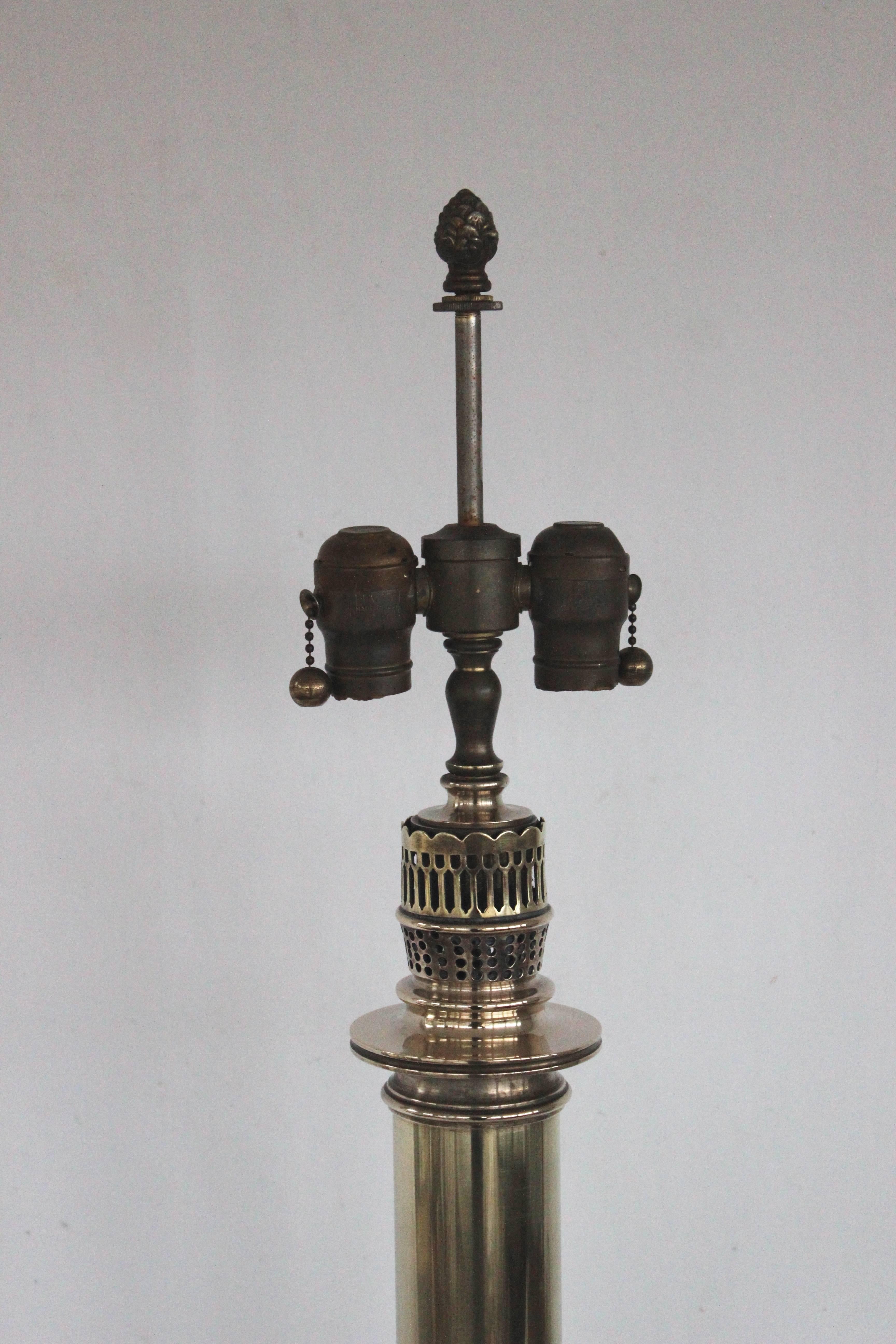Brass column table lamp. Great vintage condition.