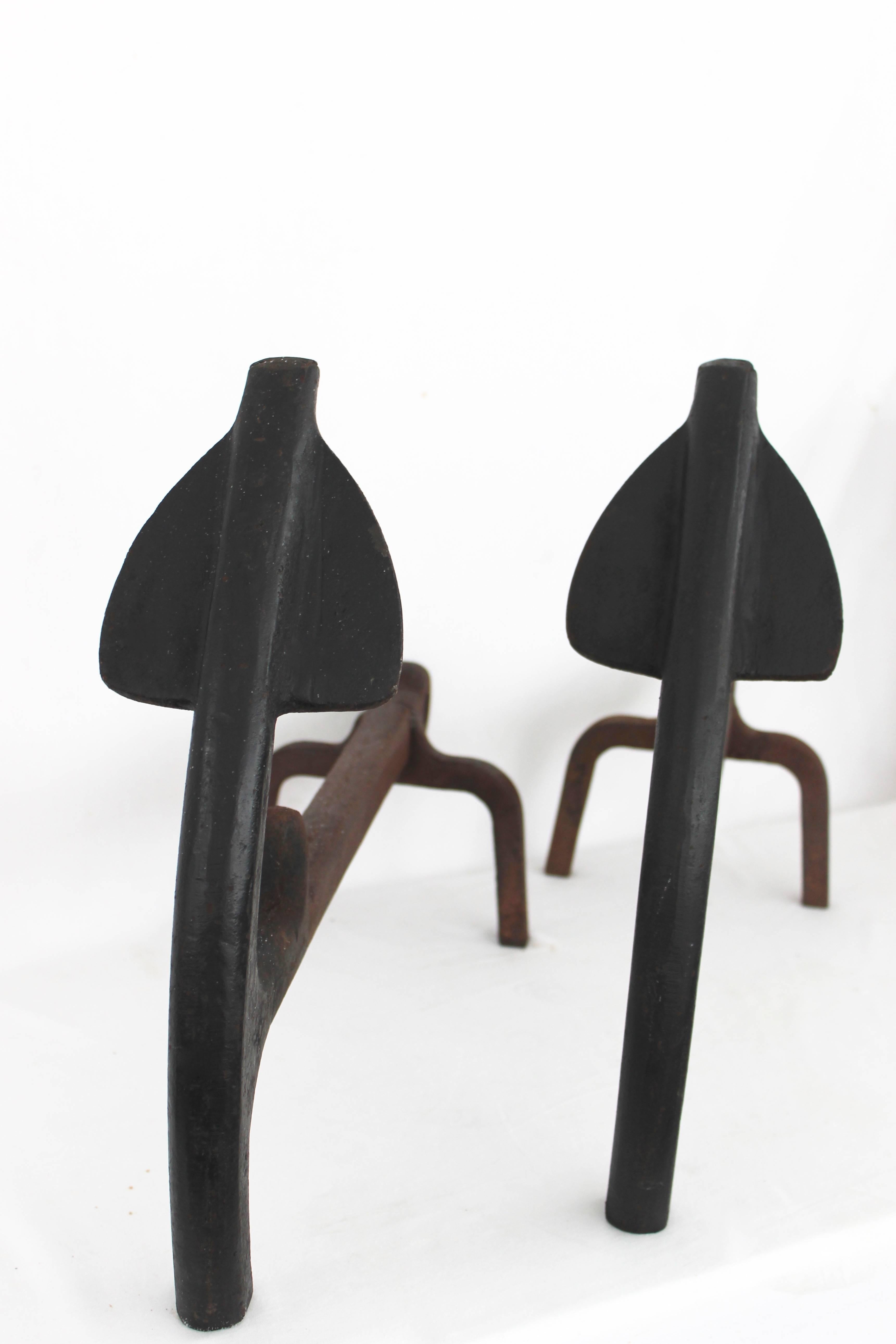 Pair of wrought iron anchor andirons/ log holders.