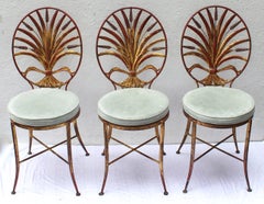 Set of Three Sheaf of Wheat Gilt Metal Chairs