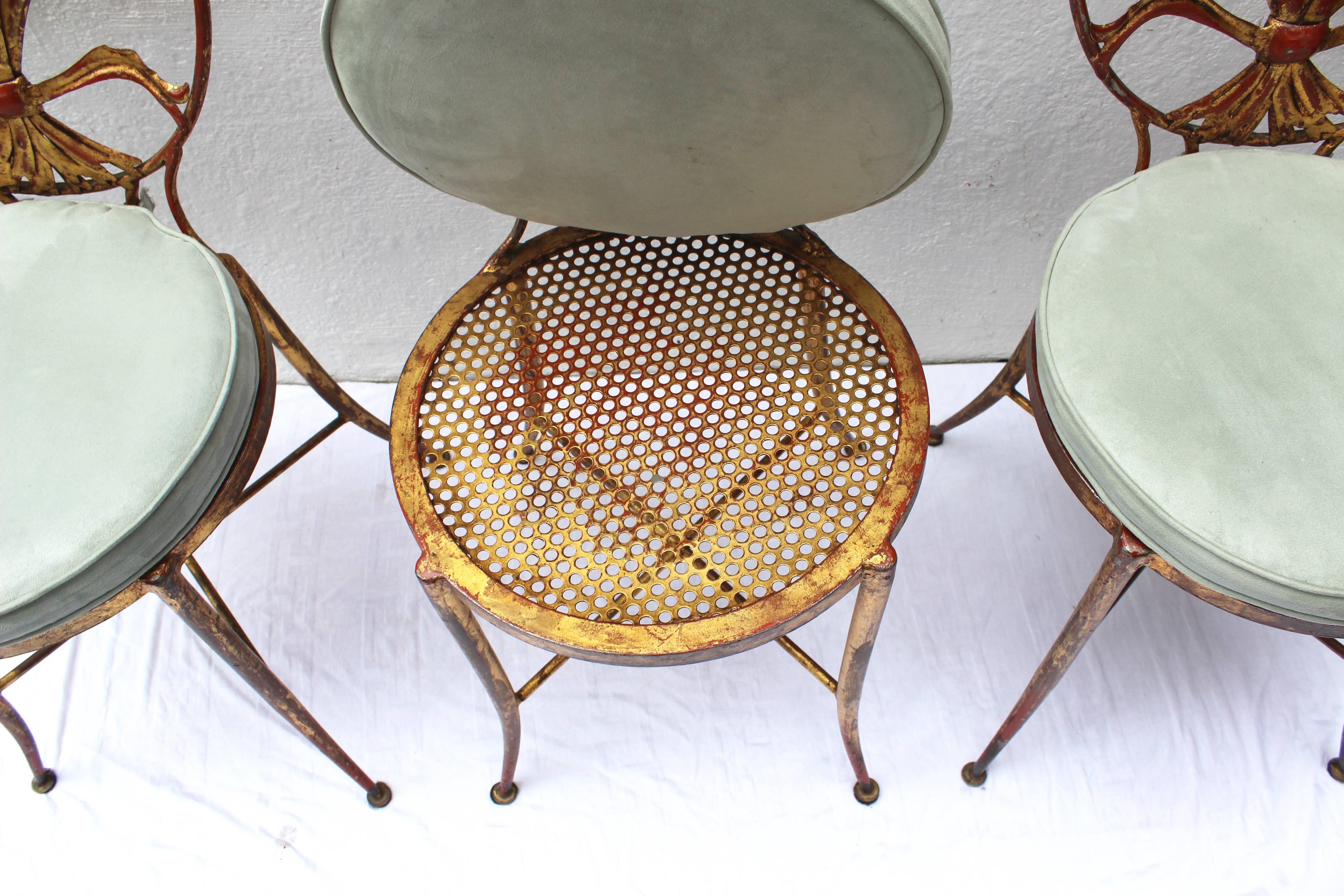 Set of Three Sheaf of Wheat Gilt Metal Chairs 2
