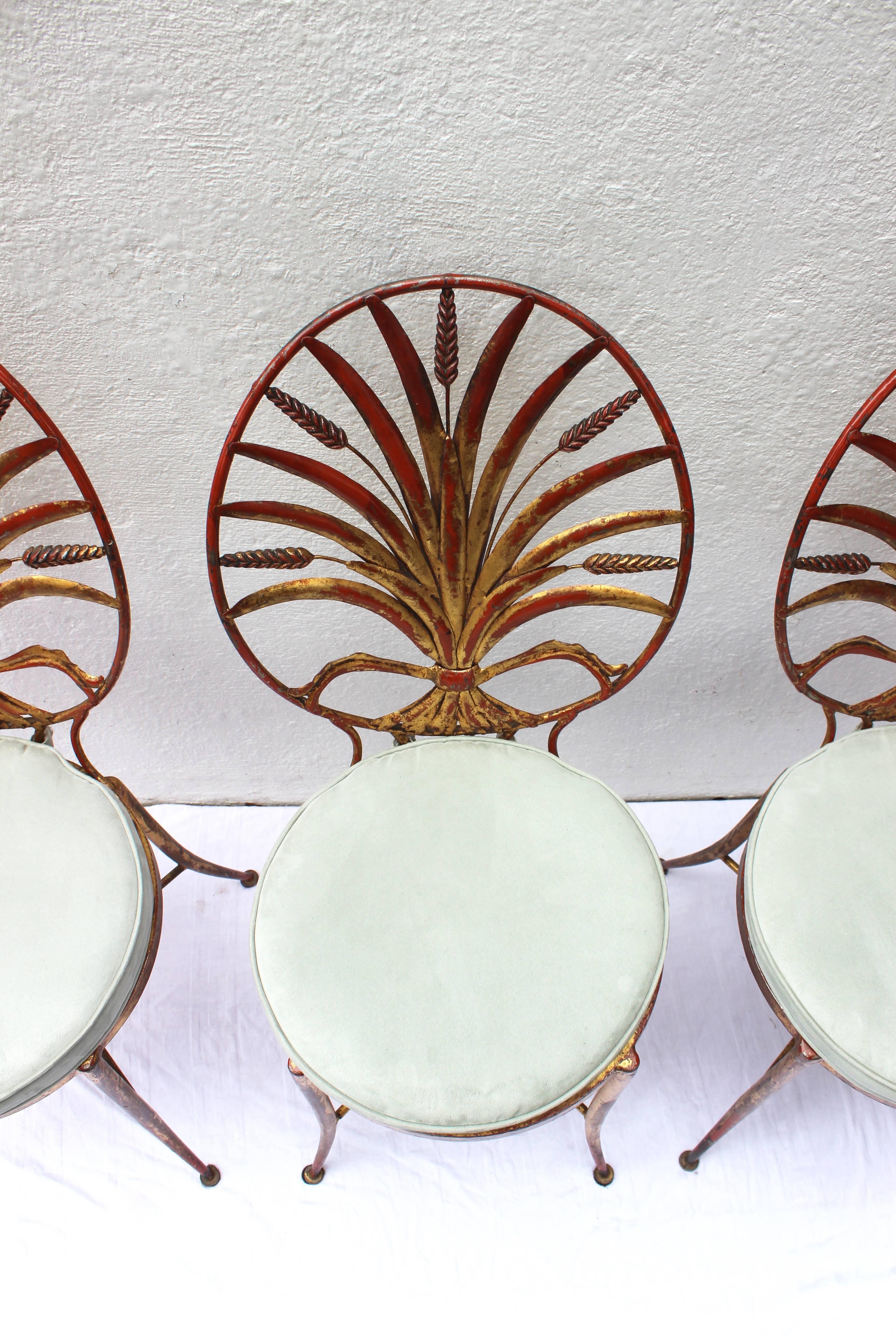 Set of Three Sheaf of Wheat Gilt Metal Chairs 1