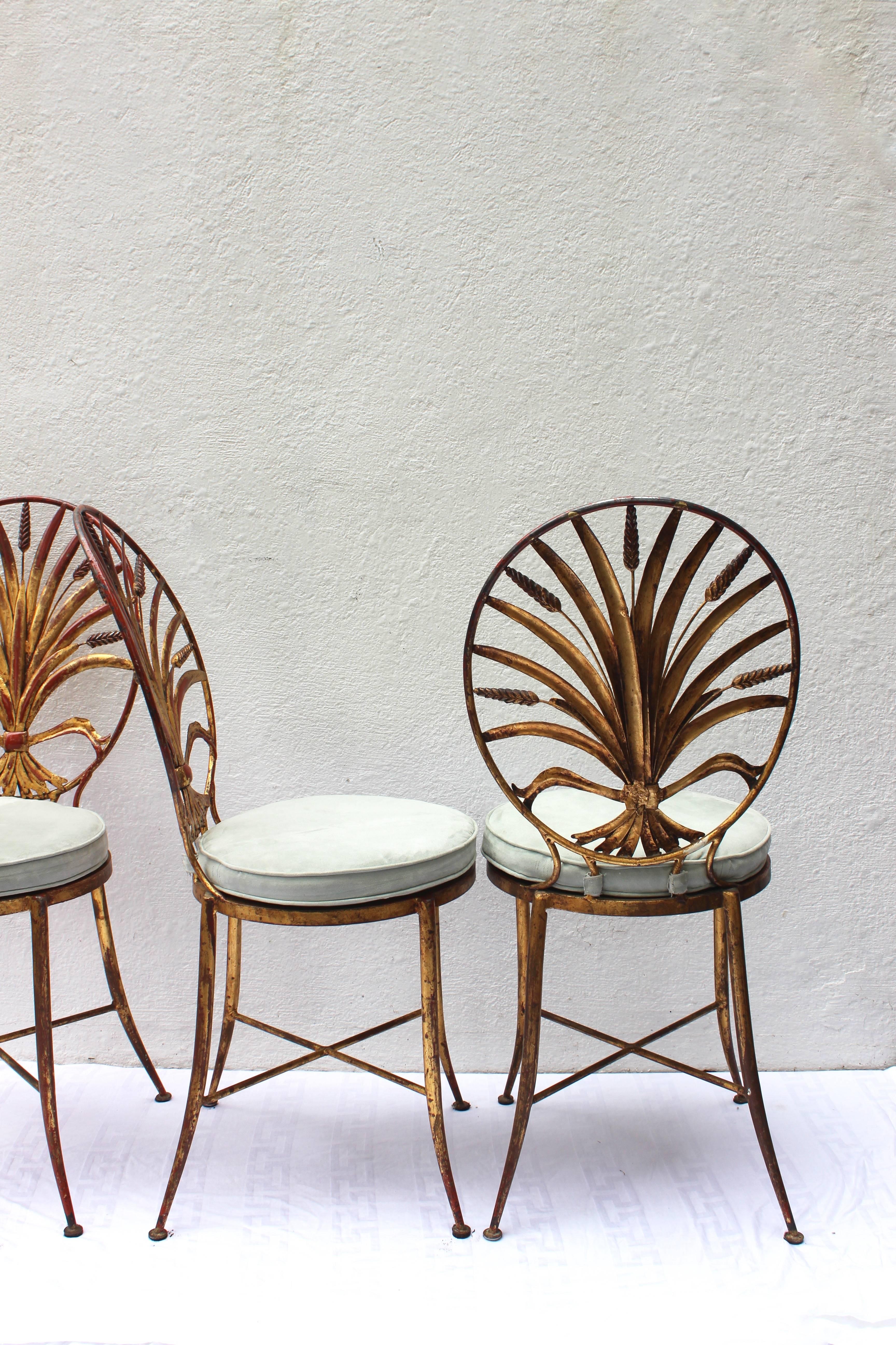 Set of Three Sheaf of Wheat Gilt Metal Chairs 3